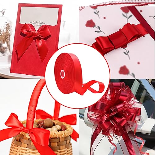 Miniatura 5 de Cinta roja ancha para envolver regalos, 1 pulgada x 100 yardas, rollo de cinta grande de tela de color sólido, cinta de poliéster suave ideal para