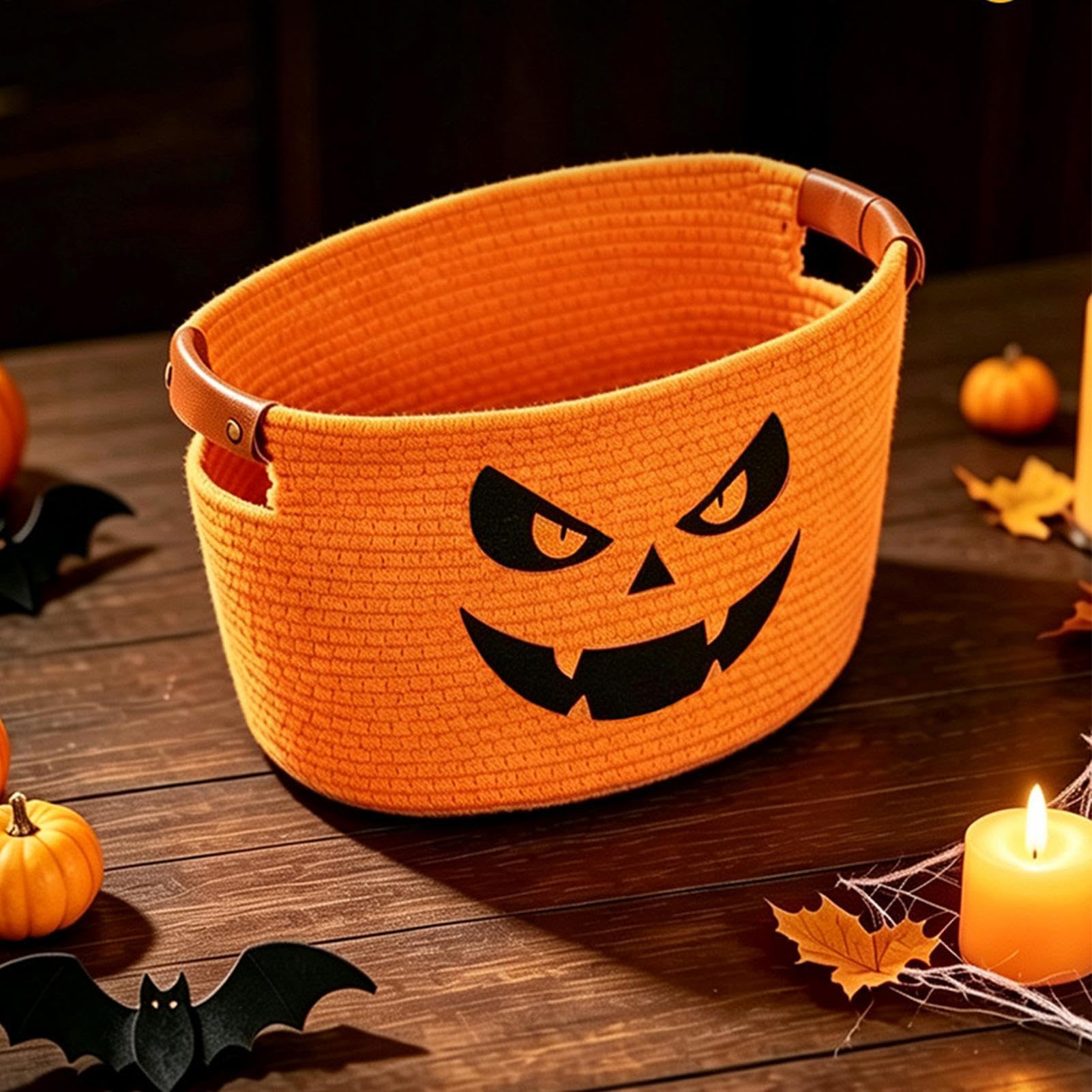Dekoracyjny kosz na Halloween w kolorze pomarańczowym, pleciony kosz dyni | Uroczy kosz na słodycze lub kwaśne zabawki przekąski pranie salon dom sypialnia biuro
