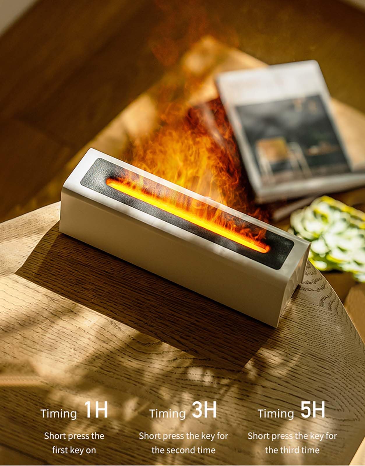 DIFFUSORE DI AROMI EFFETTO FIAMMA PER OLI ESSENZIALI CON LED AUTOMATICO H3 (Bianco)