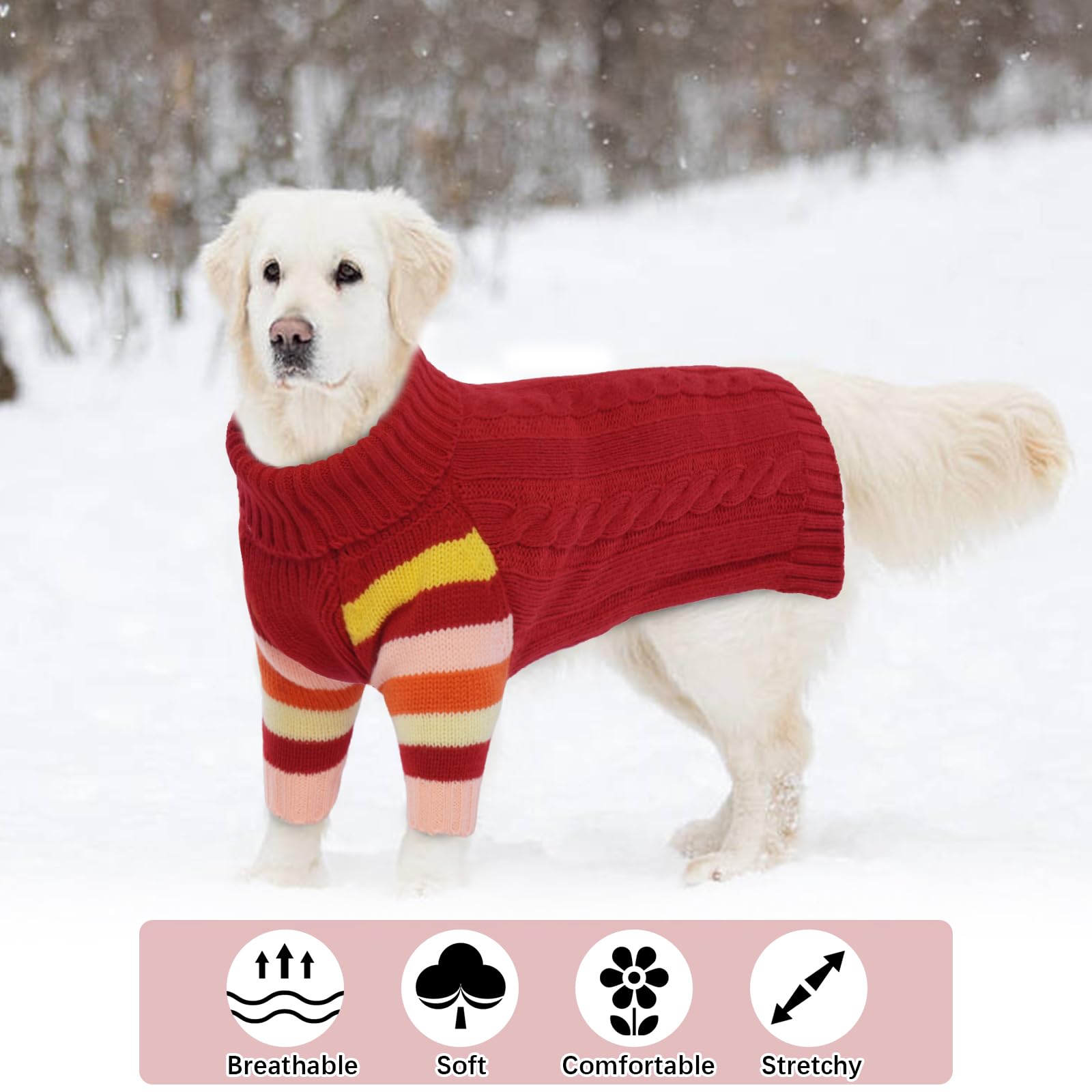 OUOBOB Dog Jumper, Large Turtleneck Pullover Winter Vest for Girls Boys Christmas Outfits, Pet Sweatshirt Apparel Knitwear - Image 4