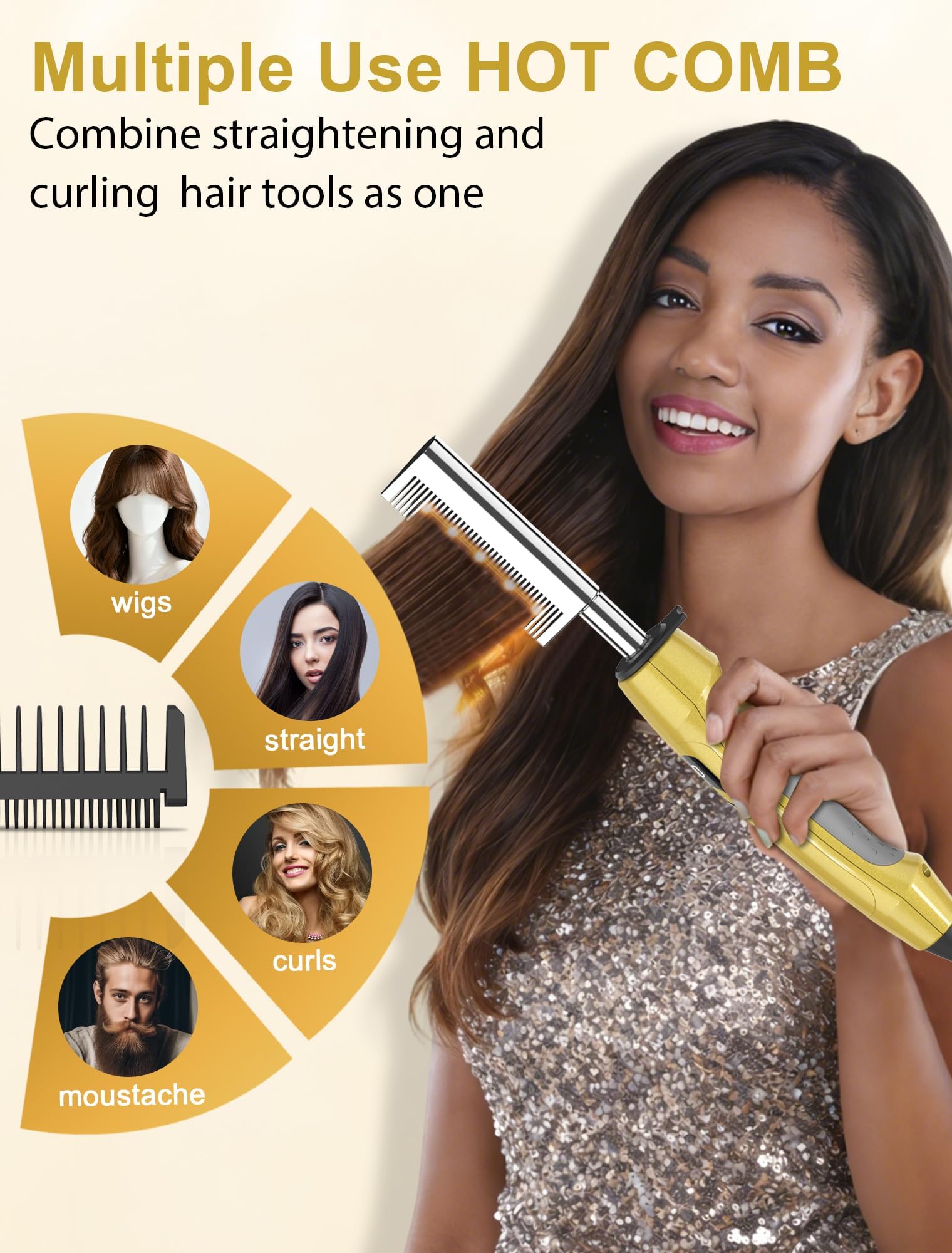 V-Shaped Titanium Electric Hot Comb with Adjustable Heat