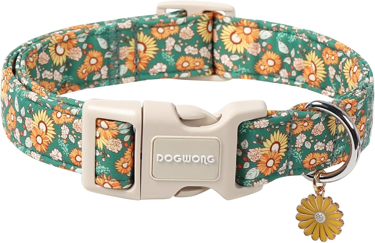 Flower Dog Collar, Fall Sunflower Dog Collars, Adjustable Cute Pet Collars Girl Design Dog Collar for Small Medium Large Dogs