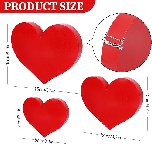 Miniatura 3 de Whaline Decoración de mesa de madera con forma de corazón para el día de San Valentín, centro de mesa con forma de corazones rojos, 3 tamaños,