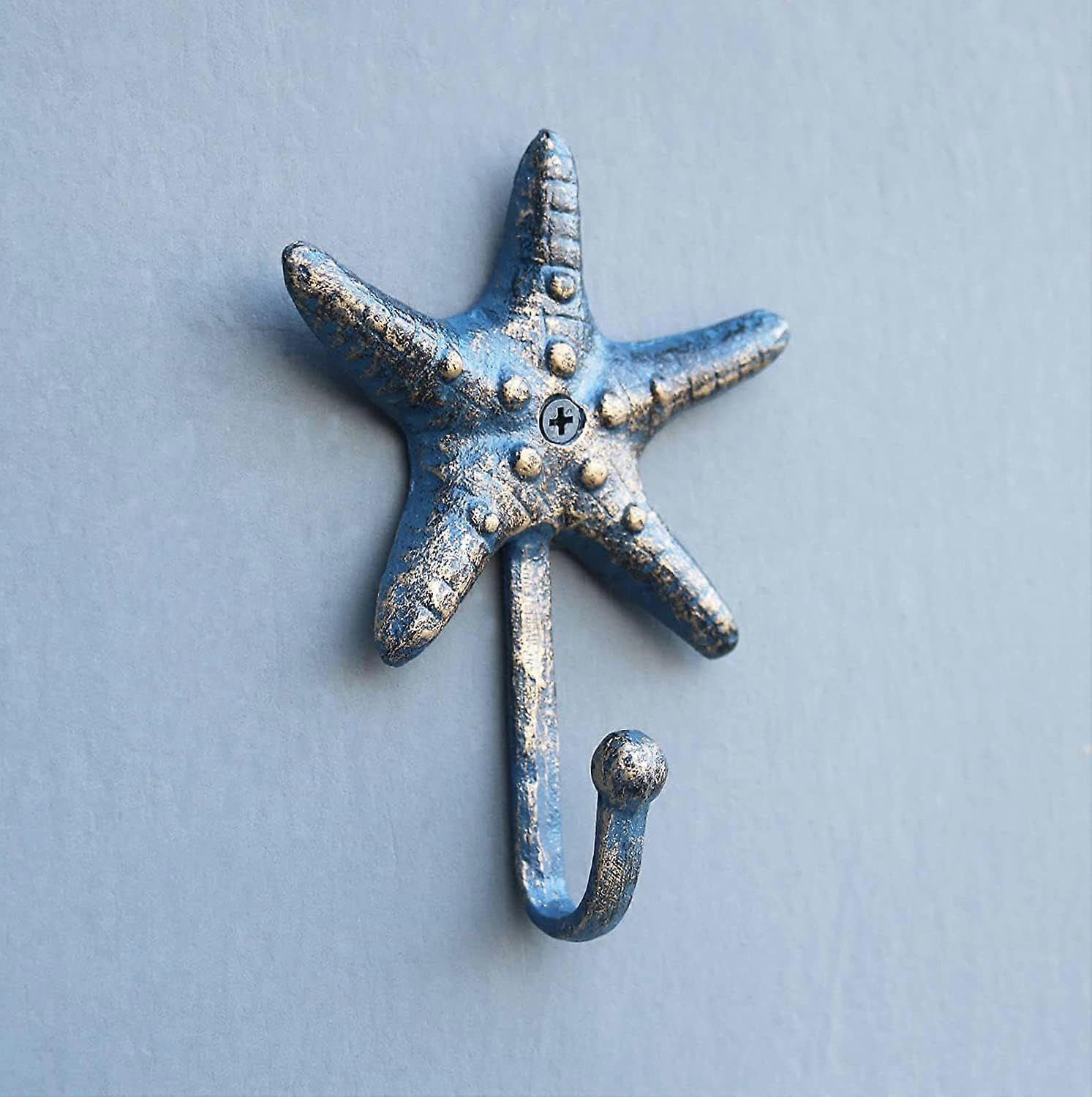 Joyhappst Image Color Starfish Cast Iron Hook, Decorative Wall Hanger For Keys, Screw And Anchor