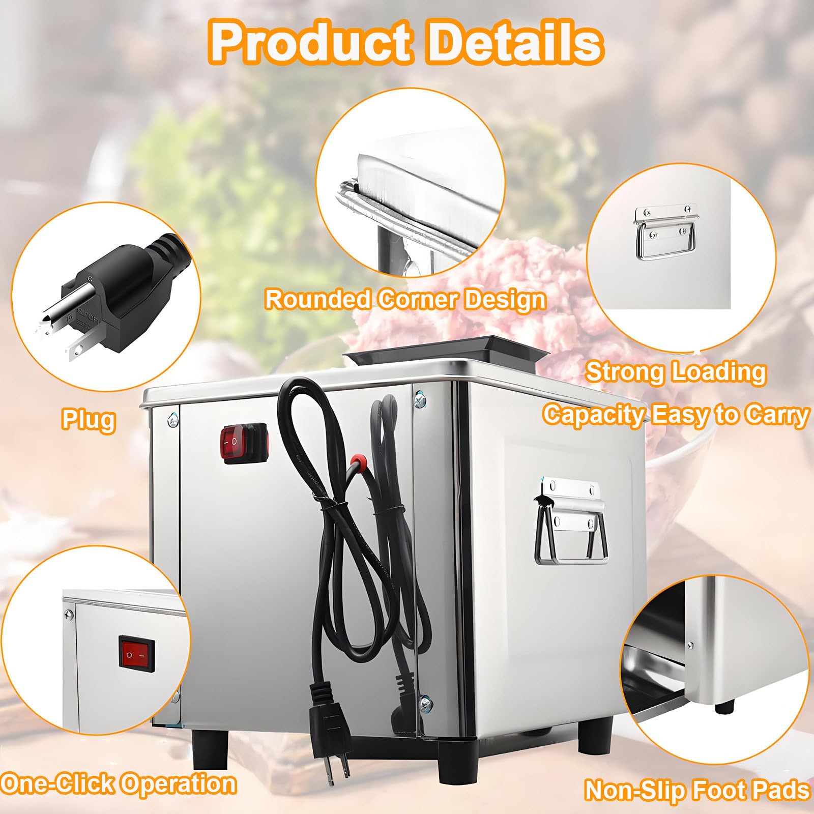 Affettatrice per Carne, trita e sminuzzatrice Professionale, affettatrice elettrica in Acciaio Inox da 850 W per Carne Fresca, trita e sminuzza, per fette, Strisce e cubetti. 7mm