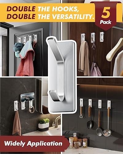 Miniatura 6 de Auxmir Ganchos autoadhesivos, plata, paquete de 5