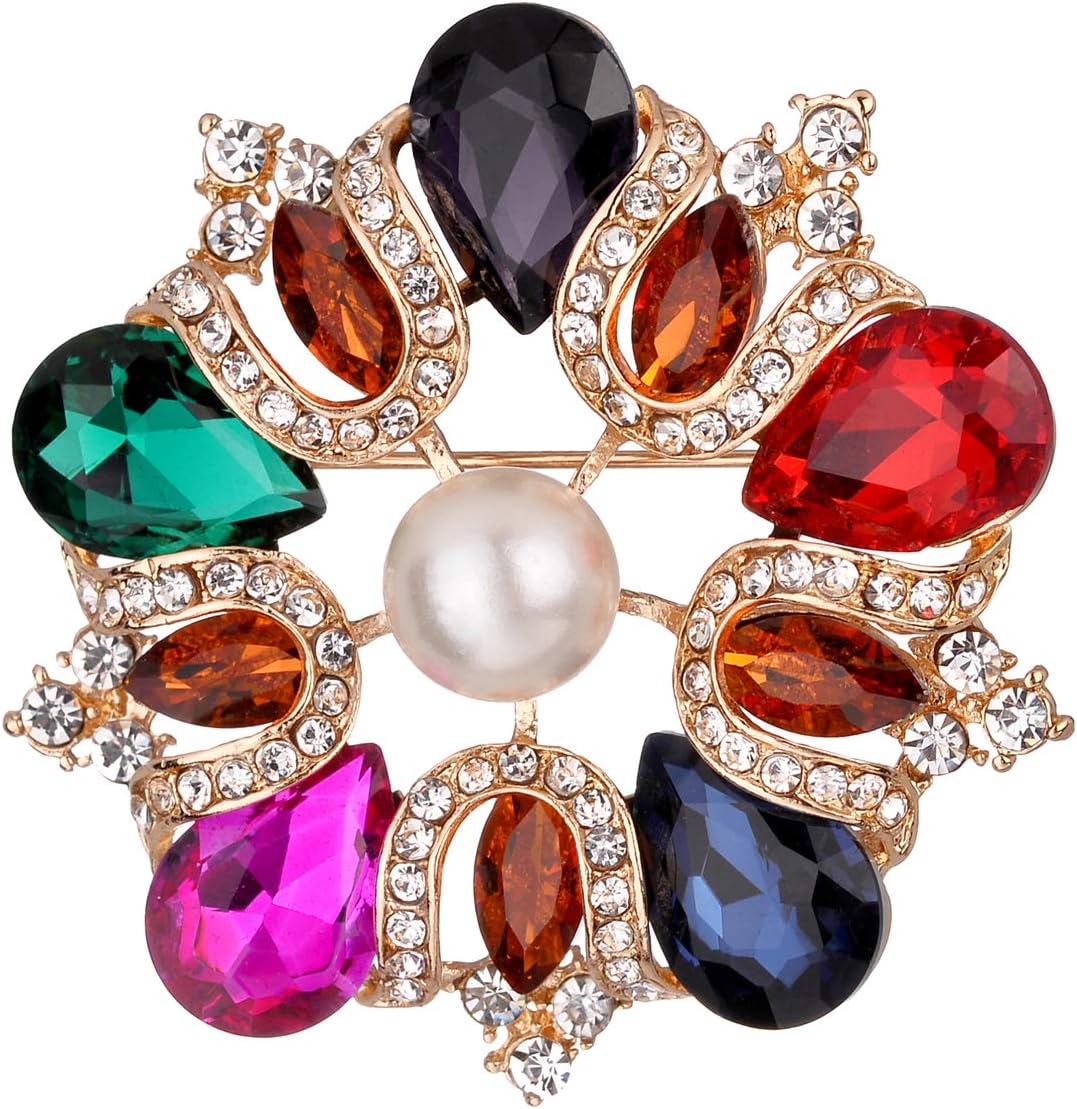 Nicole Miller Gold Purple Red Blue Fuchsia Pink Green Teardrop White Pearl Brooches and Pins