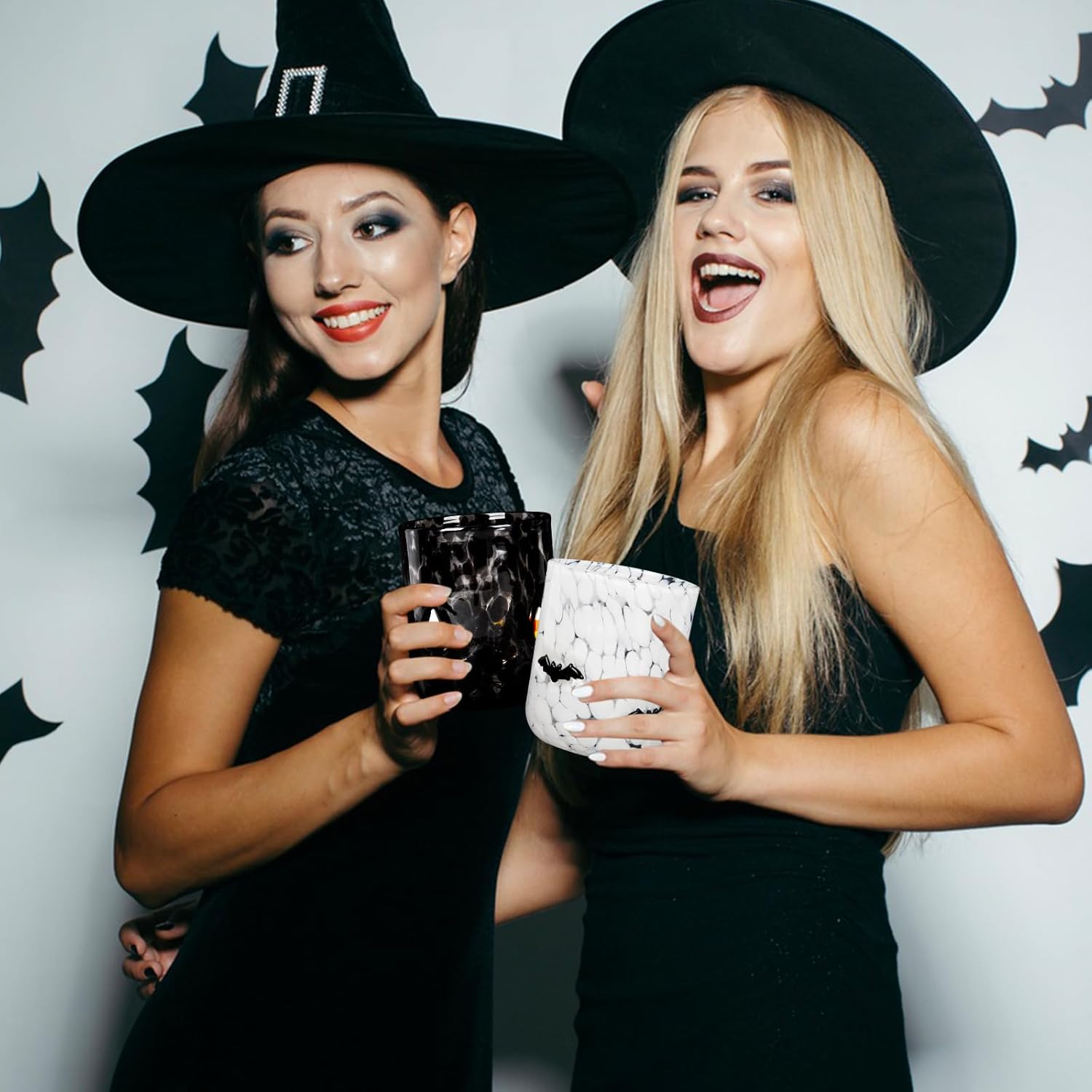 2 Pcs Halloween Icon Glass Cups 16 oz Old Fashioned Stemless Drinking Glasses Set Bat Glass Cups for Halloween Party Decoration Friends Lovely Gifts（Candy Corn & Bats） - Image 5