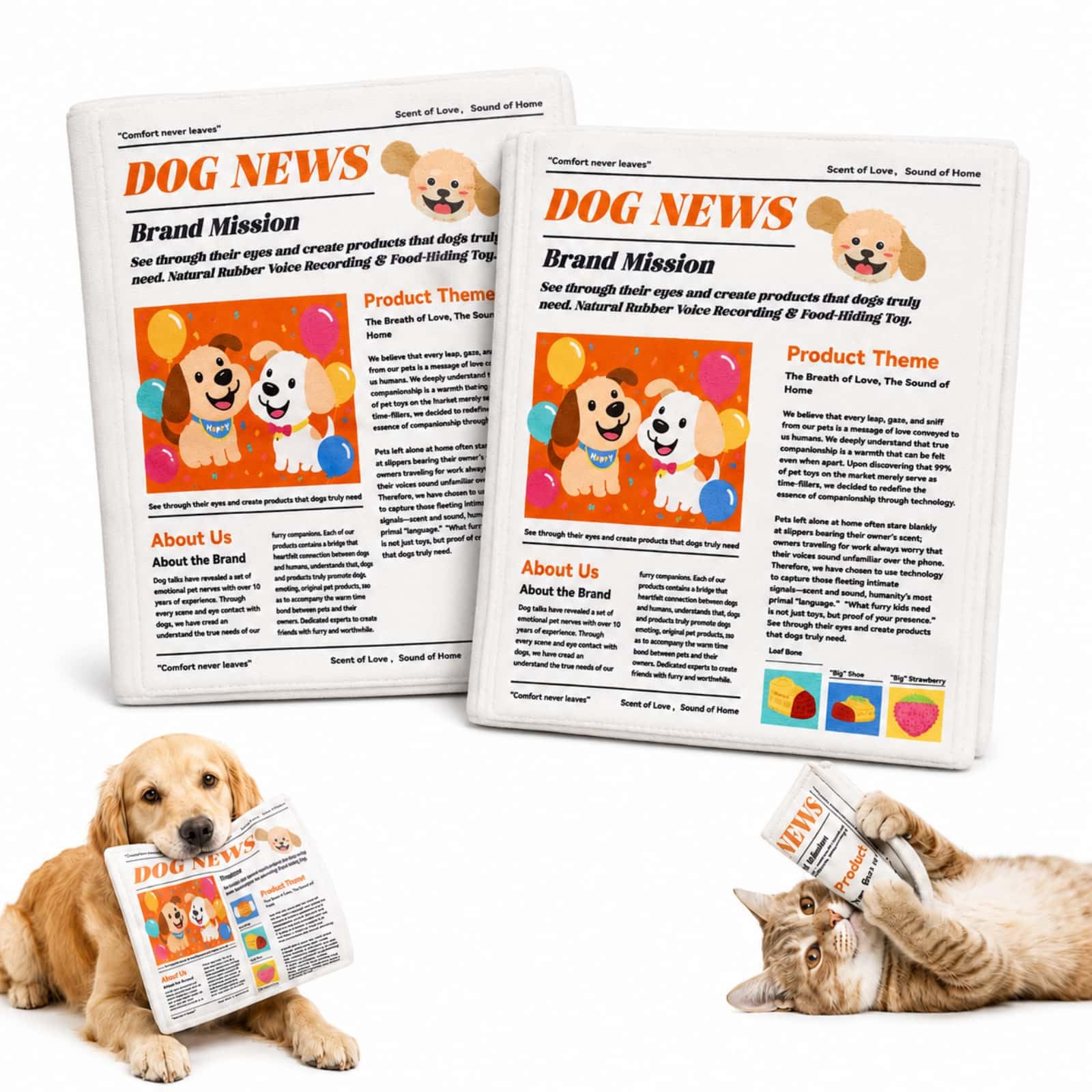 Durable Newspaper Dog Toy, Interactive Crinkle Plush Dog Chew Toy with Squeaker, Washable Non-Shredding Soft Chew Toy for Small Medium Dogs, Puppy Training and Play (2PCS)