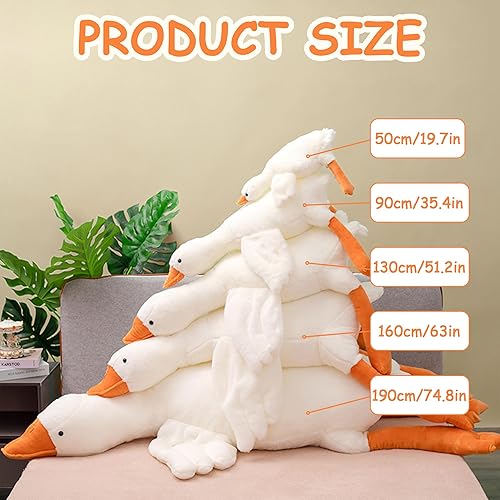 Miniatura 10 de Heionia Pato de peluche de ganso de 19.7 pulgadas, peluche gigante de cisne, lindo muñeco de peluche para dormir (blanco, 19.7 pulgadas19.7 in)