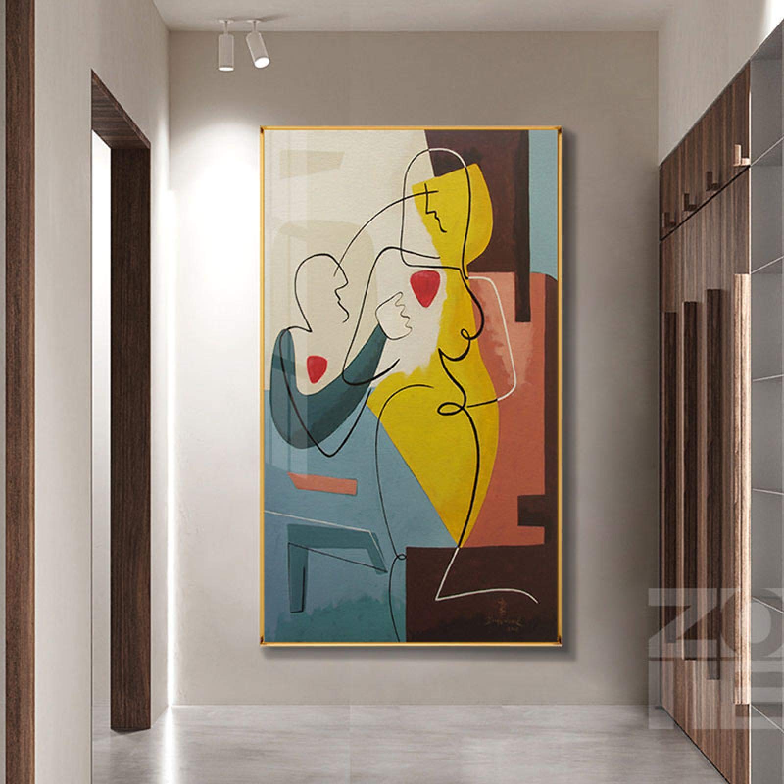 Lienzo abstracto Impresión de póster Lady Line Dibujo Imagen Sala de estar Decoración para el hogar Arte de la pared Figura Cuerpo Cara Pintura de pared 80x120cm (32x47in) Con marco