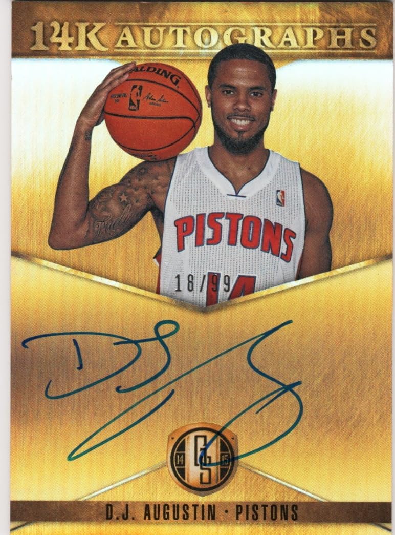 DJ Augustin 14k Autographs Serial Numbered #18/99 Collectible Basketball Card - 2014 Gold Standard Basketball Card #30 (Pistions)