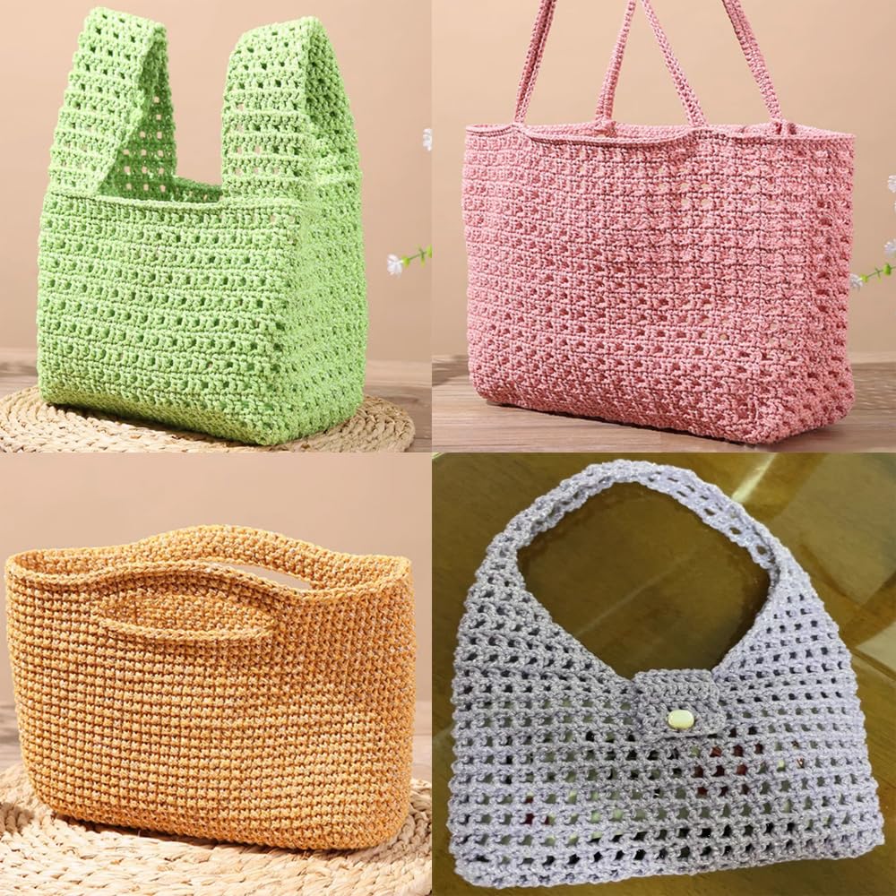 2 Pack/100g/3.53oz Shining Silver Hollow Cotton Yarn Round Rope Yarn Hollow Knitted Crochet Thread for DIY Bag Basket Bag (Deep Purple)