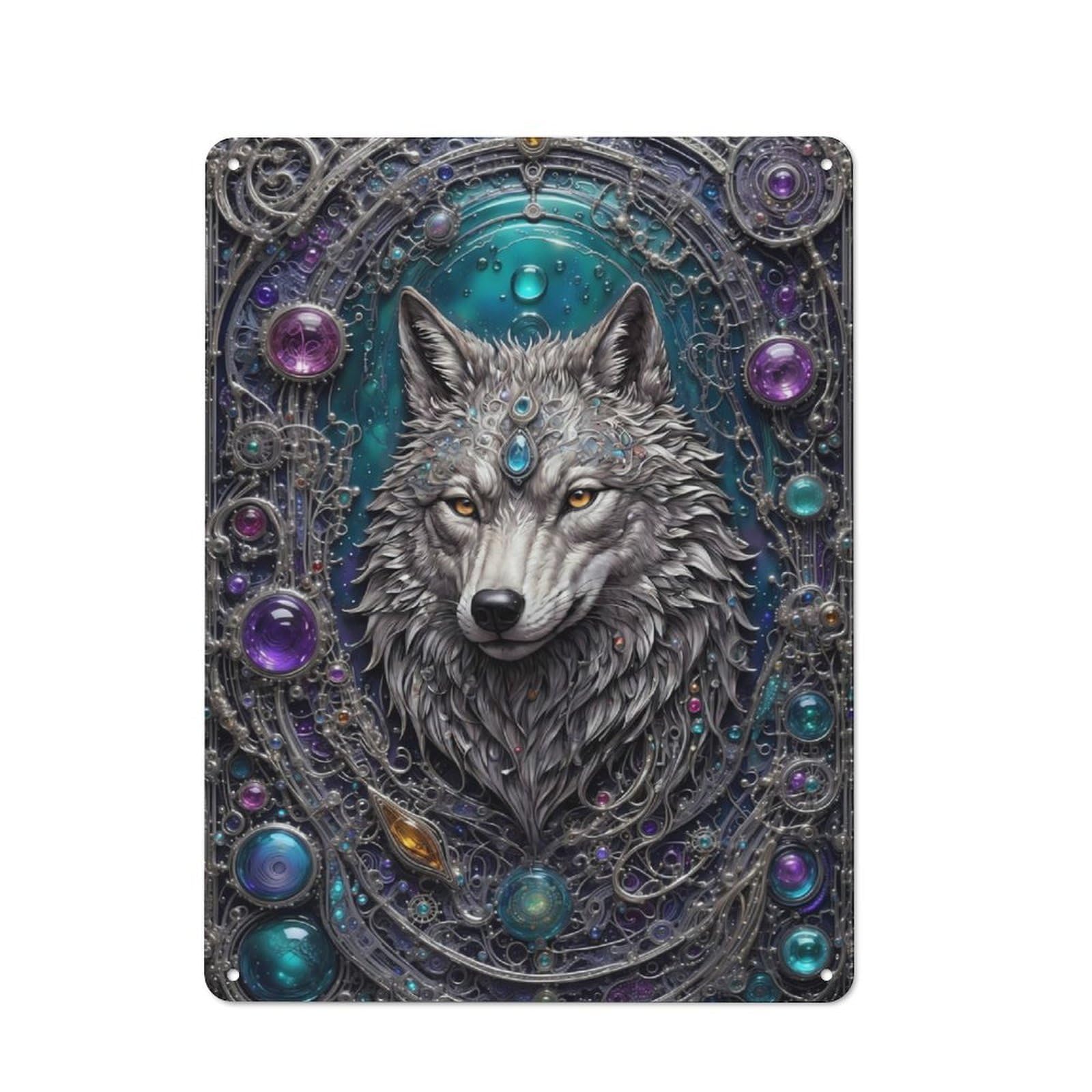 Junmoney Wolf Gem Portrait Retro Vintage Tin Sign 40X30cm, Retro Room Decor For Lounge, Study, Pub Or Wall Gallery
