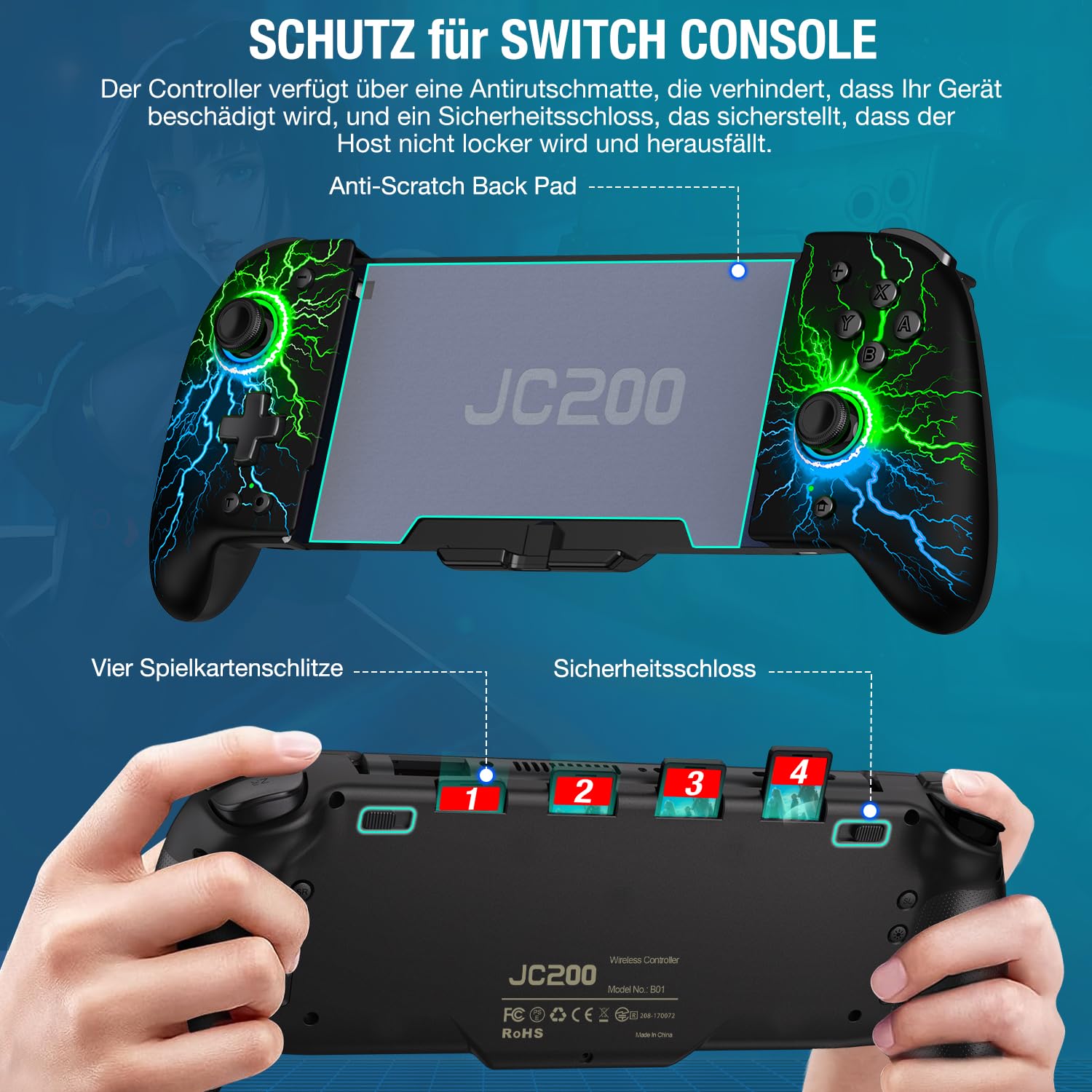 Elegamefy One-Piece Joypad Controller di ricambio per Nintendo Switch Controller/OLED, Switch Pro Controller con luce RGB fredda, programmabile/doppia vibrazione, turbo/wakeup