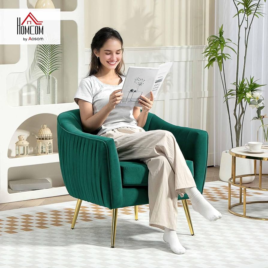 HOMCOM Velvet Tub Chair, Luxury Accent Chair With Golden | FindTheDeal