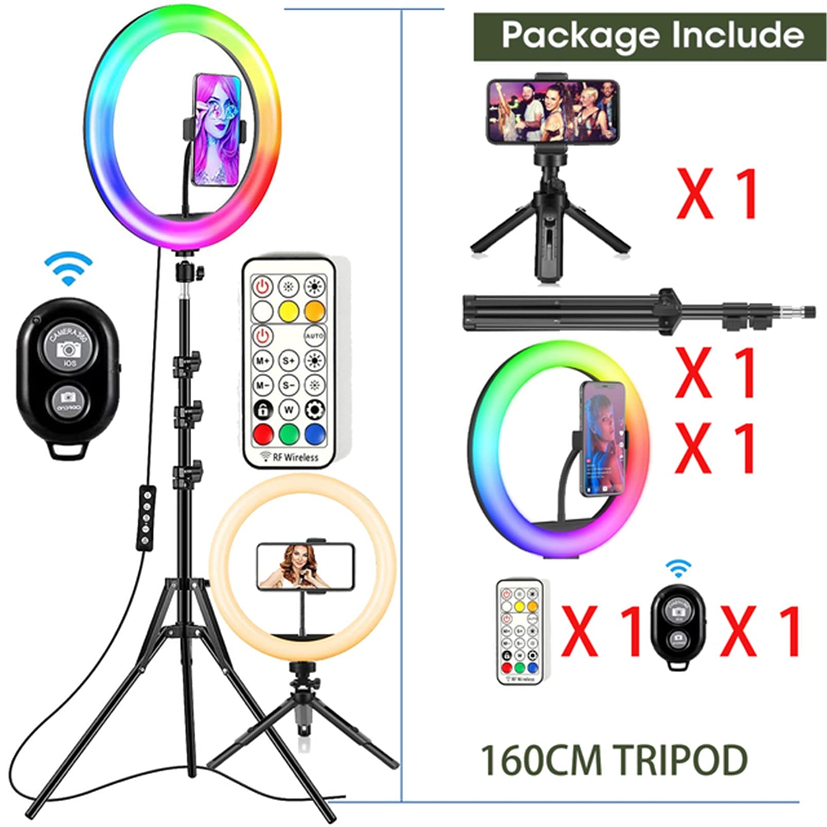 HMTE Selfie Soft Ring Light RGB con treppiede di riempimento LED RingLight Phone Photography Rim Light Live Video Shoot Makeup Circle Lamp