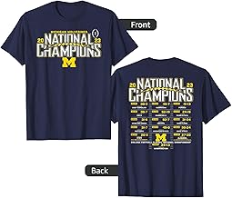 Michigan Wolverines 2023 CFP National Champs FrontBack Sched T-Shirt