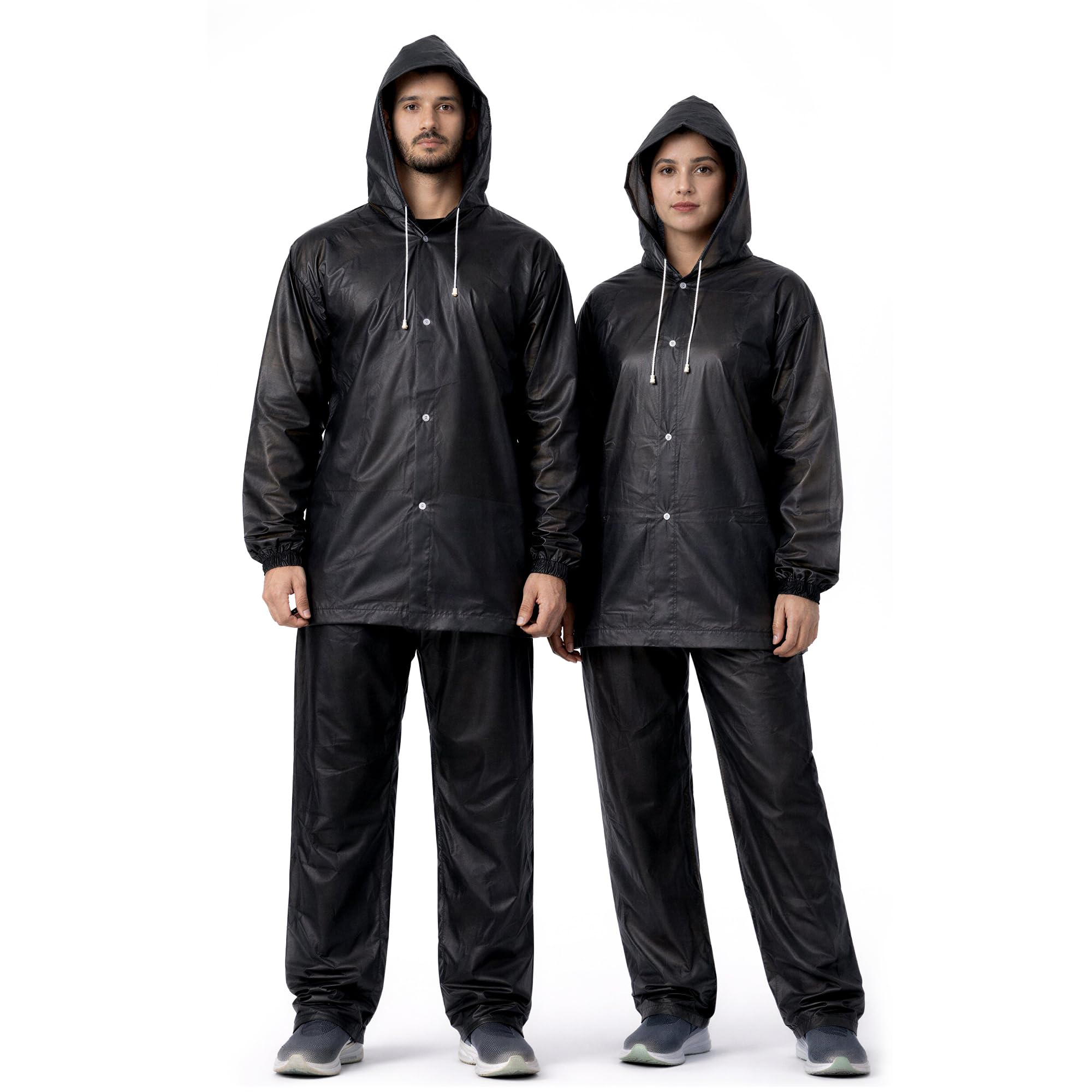ROBUSTT Unisex EVA Rainsuit Jacket & Pant Set (Pack of 1)| Black | Waterproof Raincoat for Men & Women | Hooded Full Body Rain Protection | Lightweight, Reusable Rain Wear for Bike & Outdoor Use