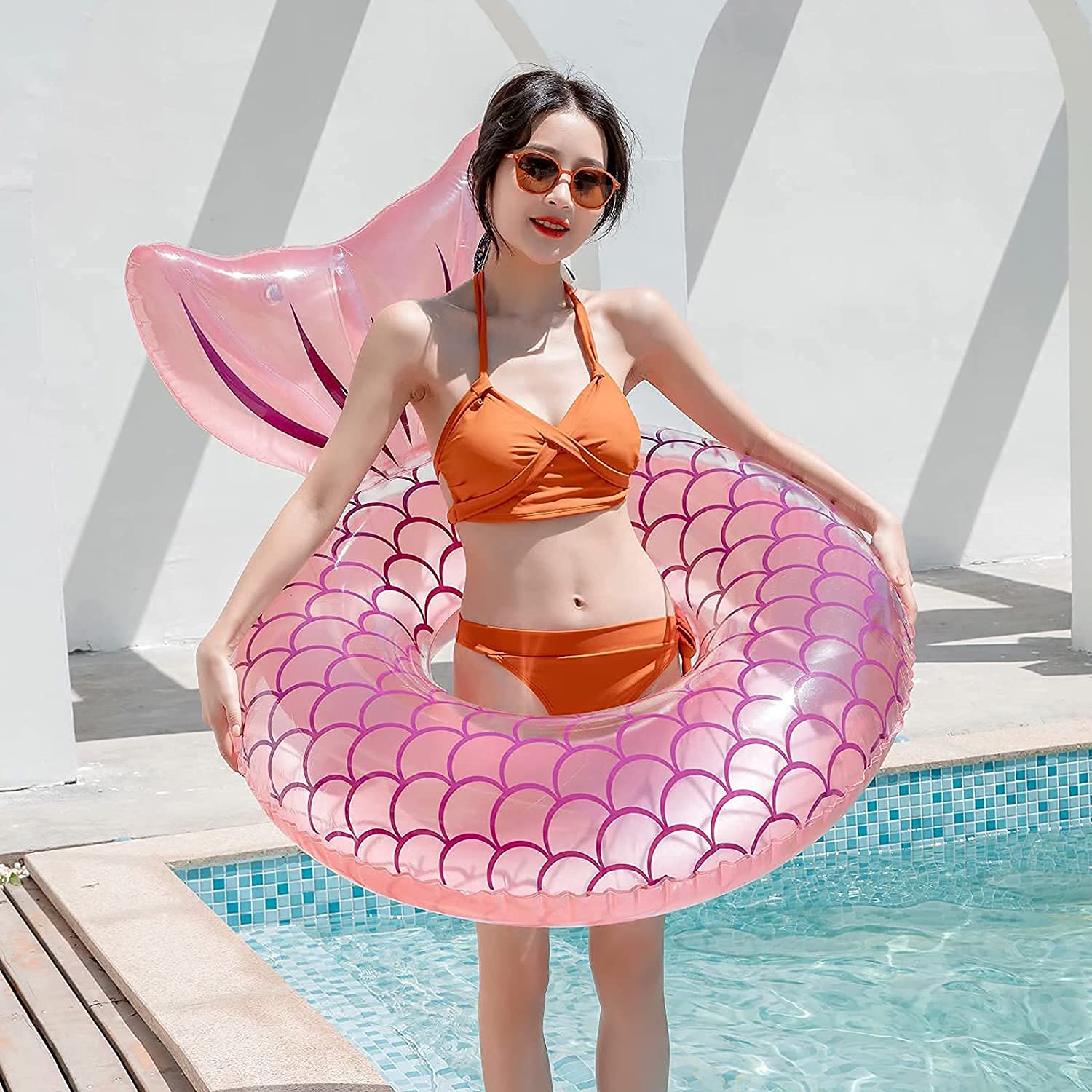 Asterin Sales Comfortable Inflatable Mermaid Tail Float Tubes with Sparkles for Water Party, Beach, Pool, Adult Float | 120 X 100 cm | Multi Color