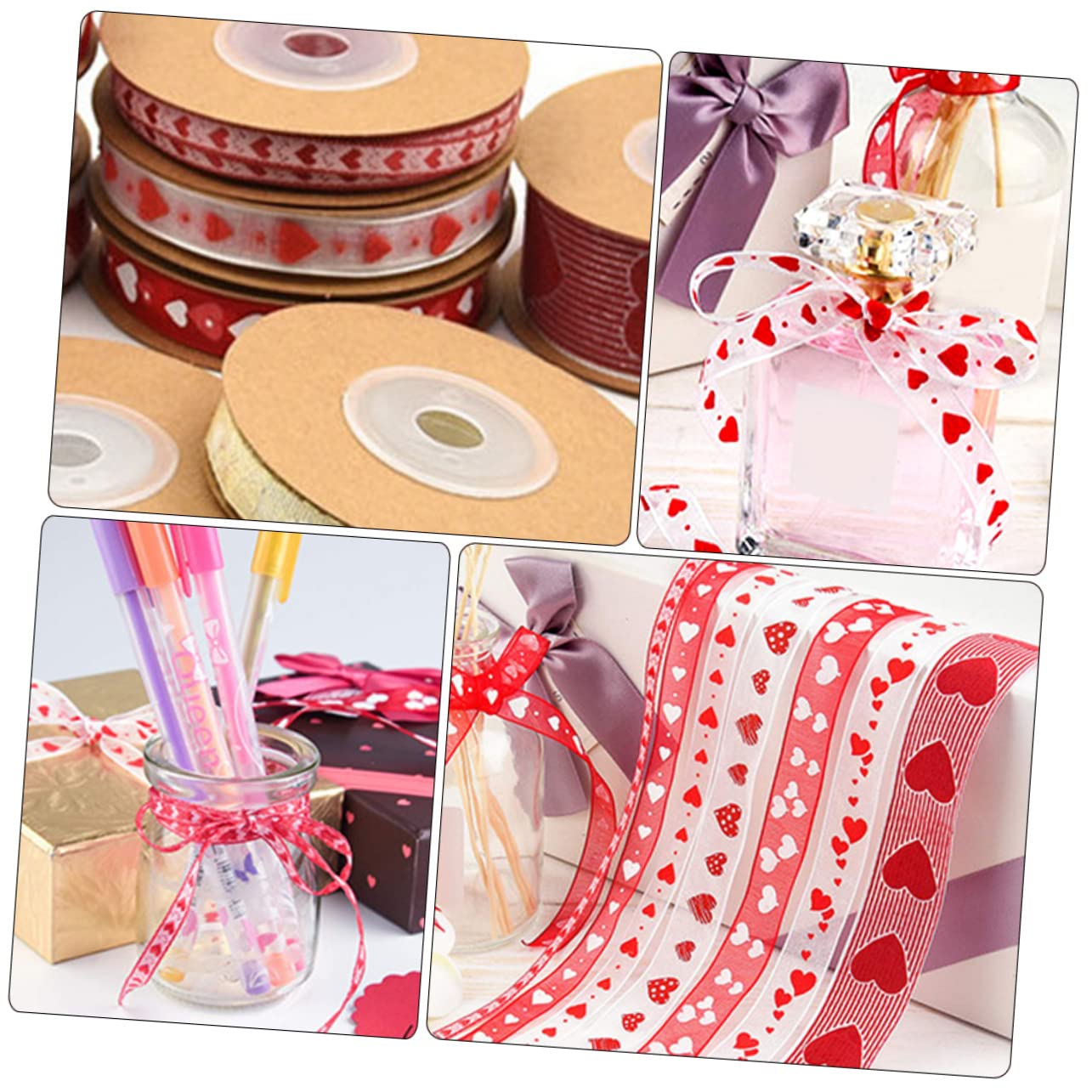 SHINEOFI 3 Sätze Valentinstag Verpackungsband Hochzeitsband Valentinstag Bänder Stift Sackleinen Bögen Seidenband Ribbon Geschenkband Roll Banddekor Herz-design-band Polyester 3 Rollen * 3