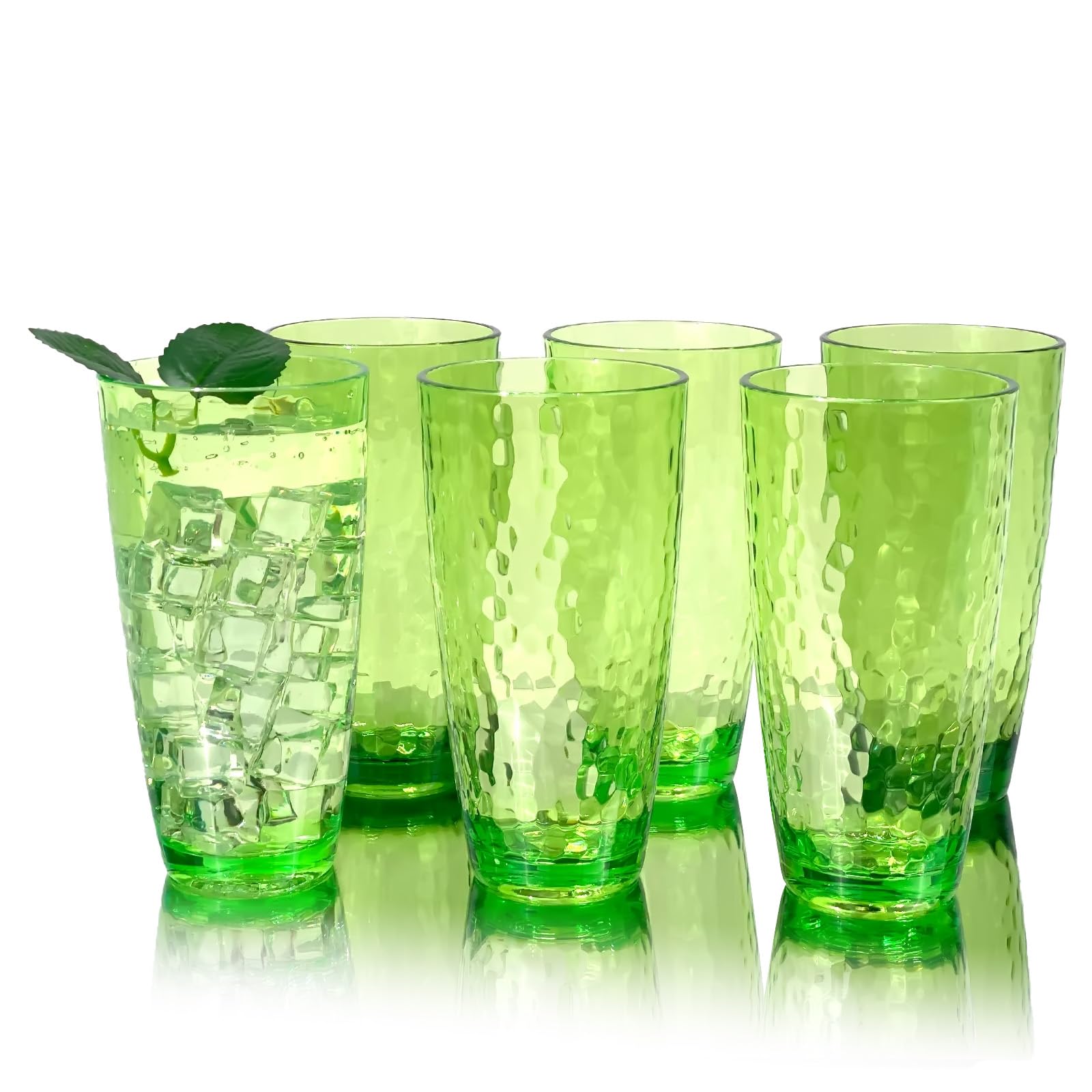 Yanglonghui 26-Ounce Plastic Tumblers (Set of 6), Reusable Plastic Mugs, BPA-Free Acrylic to Drink Mugs, Shatter Resistant, Textured Interior, Dishwasher Safe (Green, 26 Ounce)