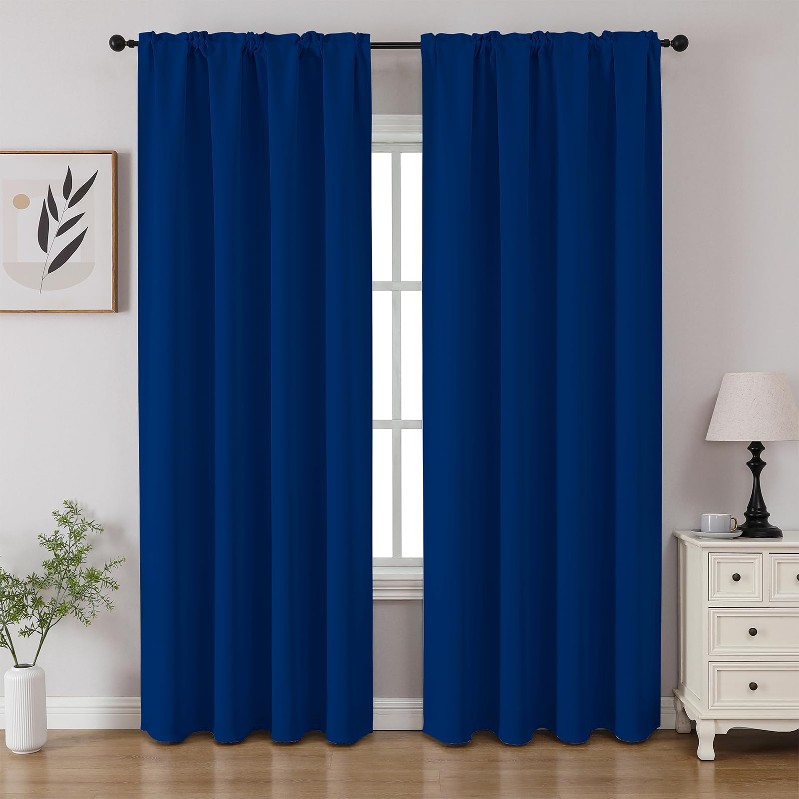 CUCRAF Royal Blue Blackout Curtains 72 inch Length 2 Panels Set, Rod Pocket Room Darkening Drapes for Bedroom Living Room, Insulated Thermal Light Blocking Window Curtain (W52 x L72 Inch)