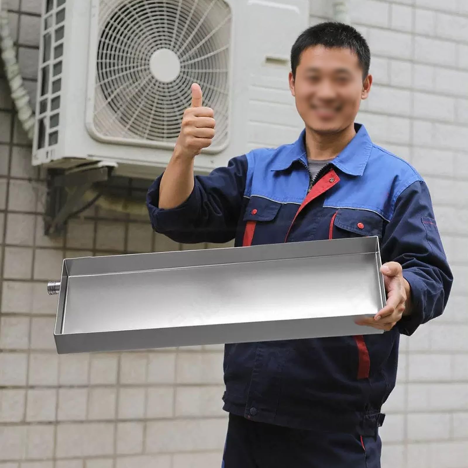 Raccogli Condensa Condizionatore con Tubo di Scarico Vaschetta Condensa Unità Esterna in Acciaio Inox 304 Protezione Antis-Perdite per Sistemi di Climatizzazione(80x100x3cm (32x39x1.2in))