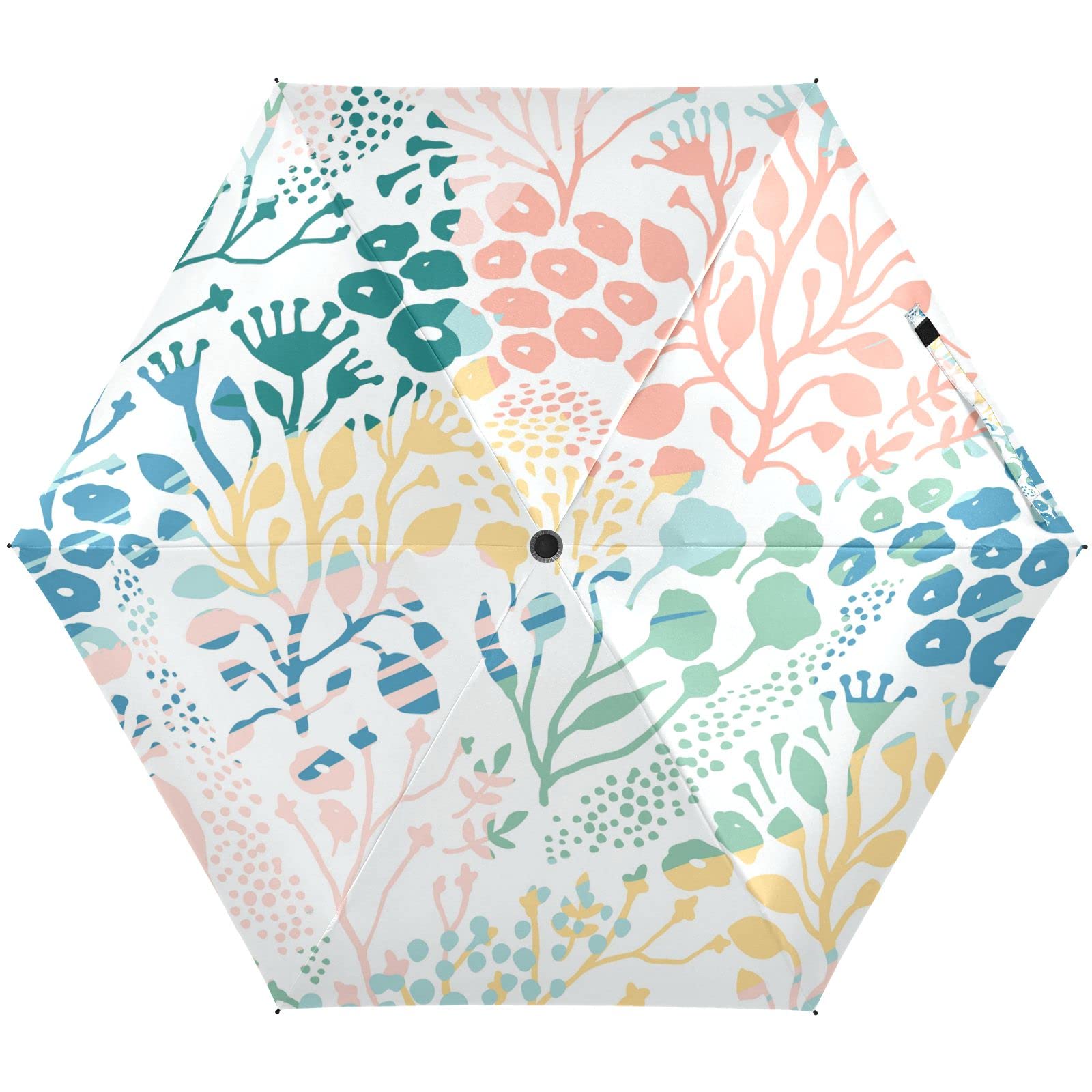 Oyihfvs Abstract Seamless Colorful Floral Flowers and Herbs on White Parasol Folding Umbrella, Reinforced Windproof Waterproof, Portable Compact Anti-UV Sun Rain Protection for Travel Outdoor