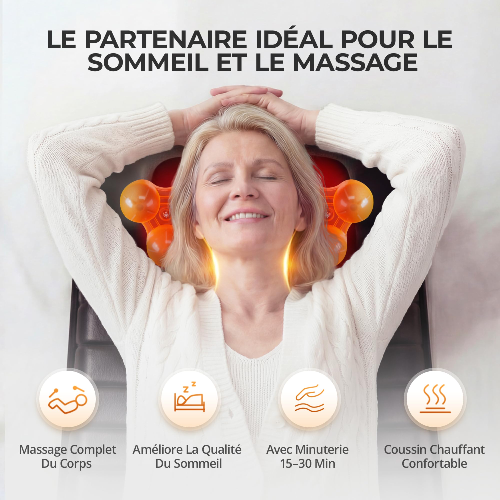 Tappetino massaggiante per tutto il corpo con massaggio shiatsu e calore | con 10 motori di vibrazione per schiena, vita e gambe, massaggiatore elettrico per casa e ufficio, nero