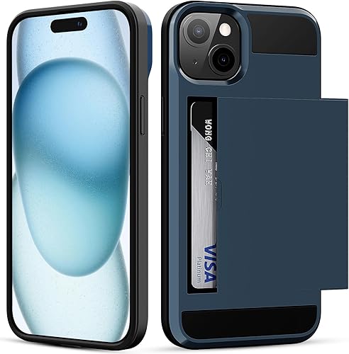 ACANDYA Funda protectora para iPhone 15 Plus con tarjetero y cartera protectora para mujeres y hombres, resistente, a prueba de golpes,