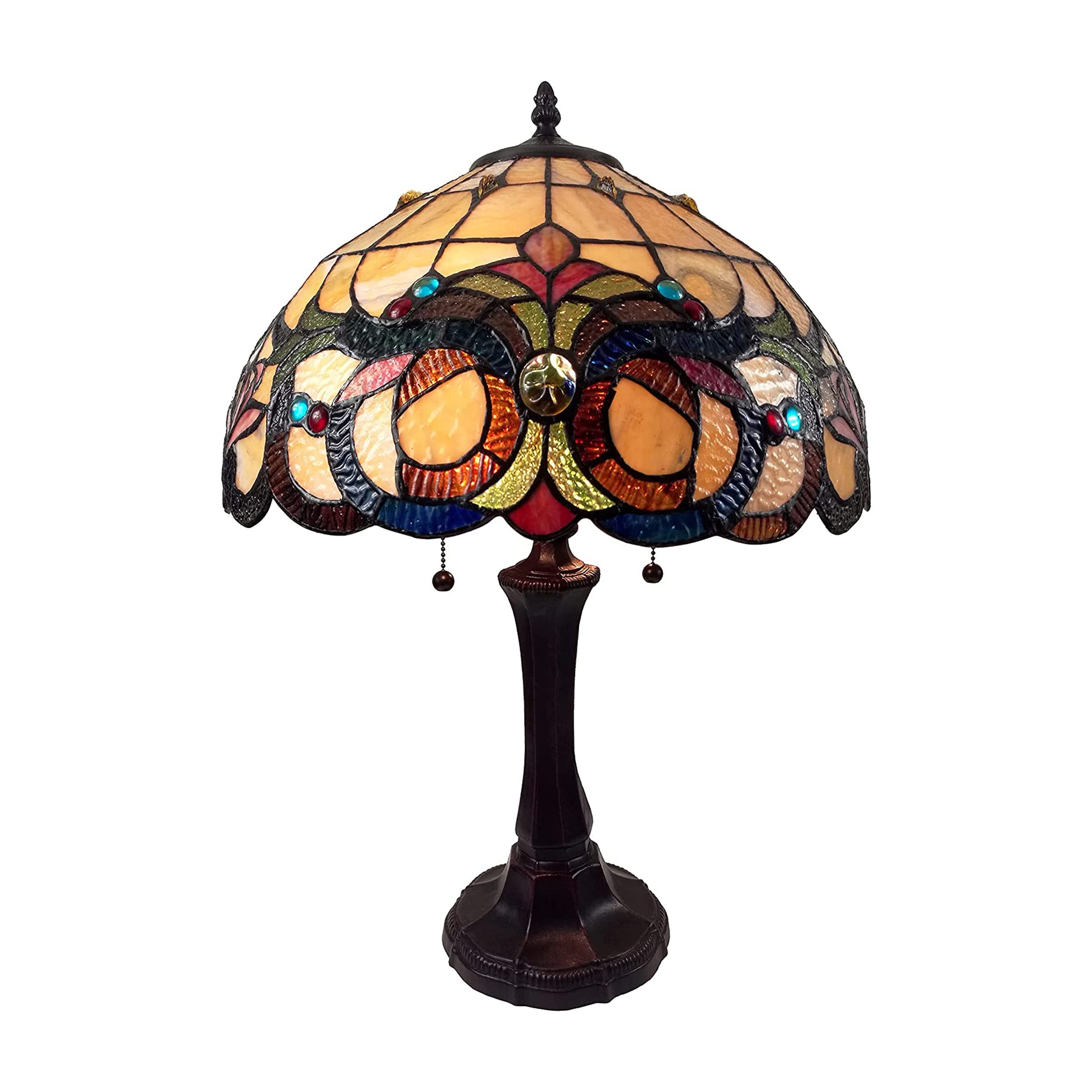 Amora Vintage Tiffany Table Lamp - Geometric Jewel Table Night Light - Multicolor Glass Nightstand Lamp - 24” Tall Stained Glass Lamp