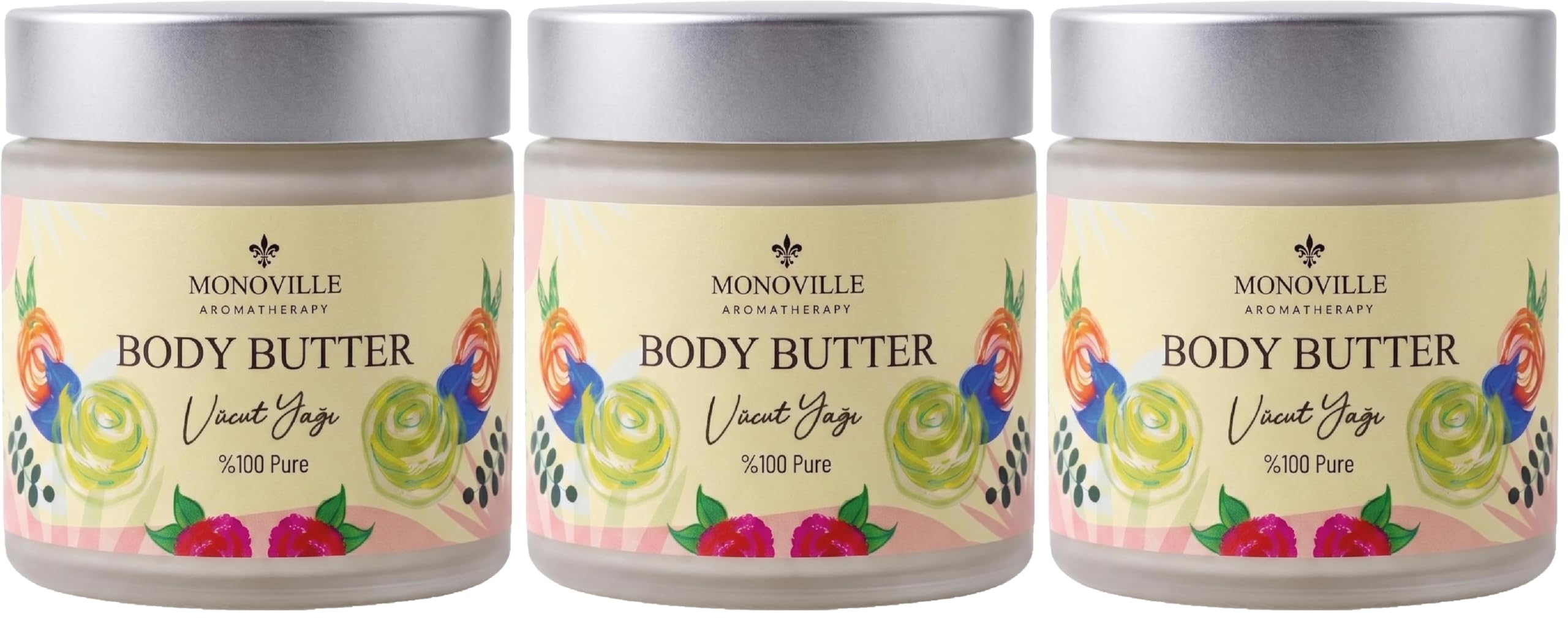 Monoville Body Butter Yoğun Nemlendirici Vücut Yağı 100 ml%100 Doğal (3 paketi)