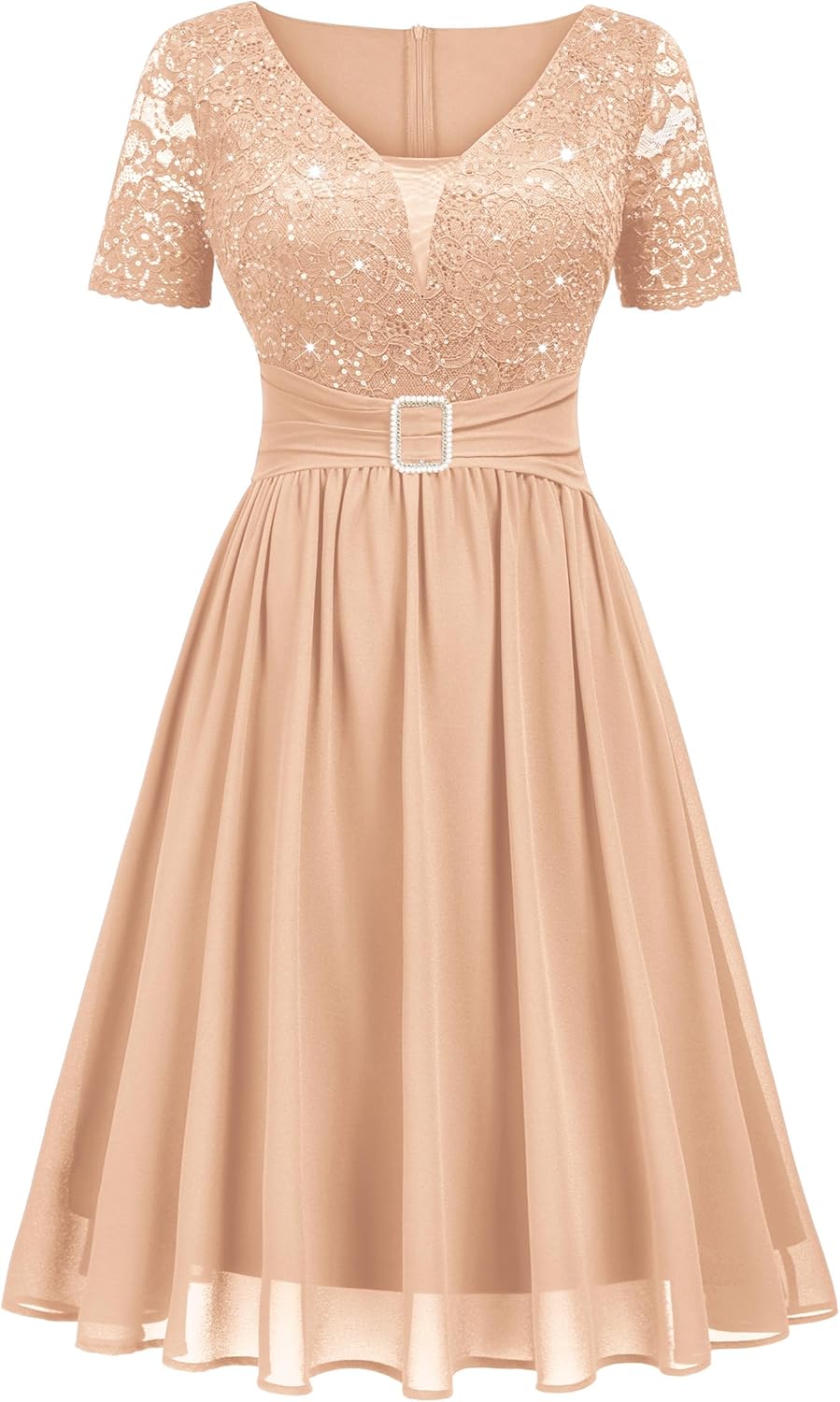 Miusol Women's V-Neck Sparkling Sequin Short Sleeves Empire Waist Cocktail Prom Dress - Image 4