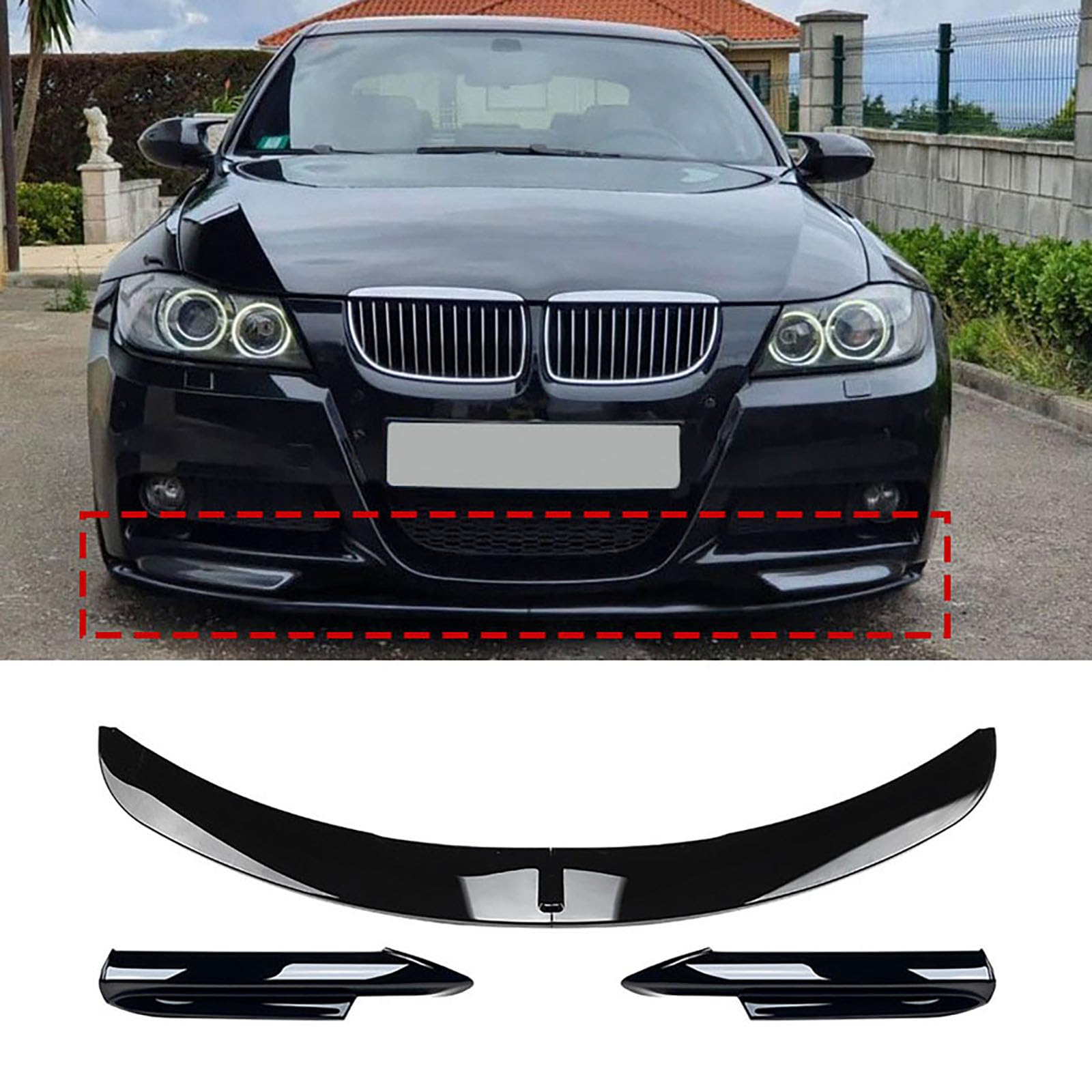 For BMW 3 Series E90 E91 M-Tech 2005-2008, Front Bumper Spoiler Lip, Car Lower Body Kit Splitter Car styling exterior accessories,glossy black
