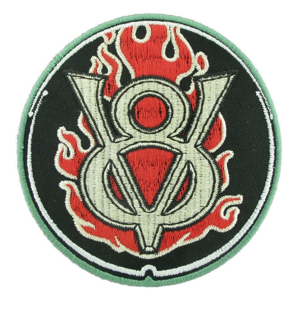 hotrodspirit - Naszywka Logo V8 Okrągły Czarny a Flammes Red 7,5 cm Herb Kurtka Koszule