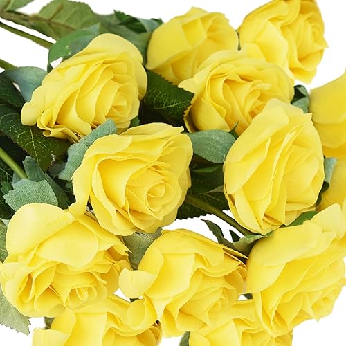 Miniatura 82 de FiveSeasonStuff 12 tallos de flores artificiales, rosas de seda de tacto real para decoración de bodas, ramos de novia, centros de mesa, fiestas y 9