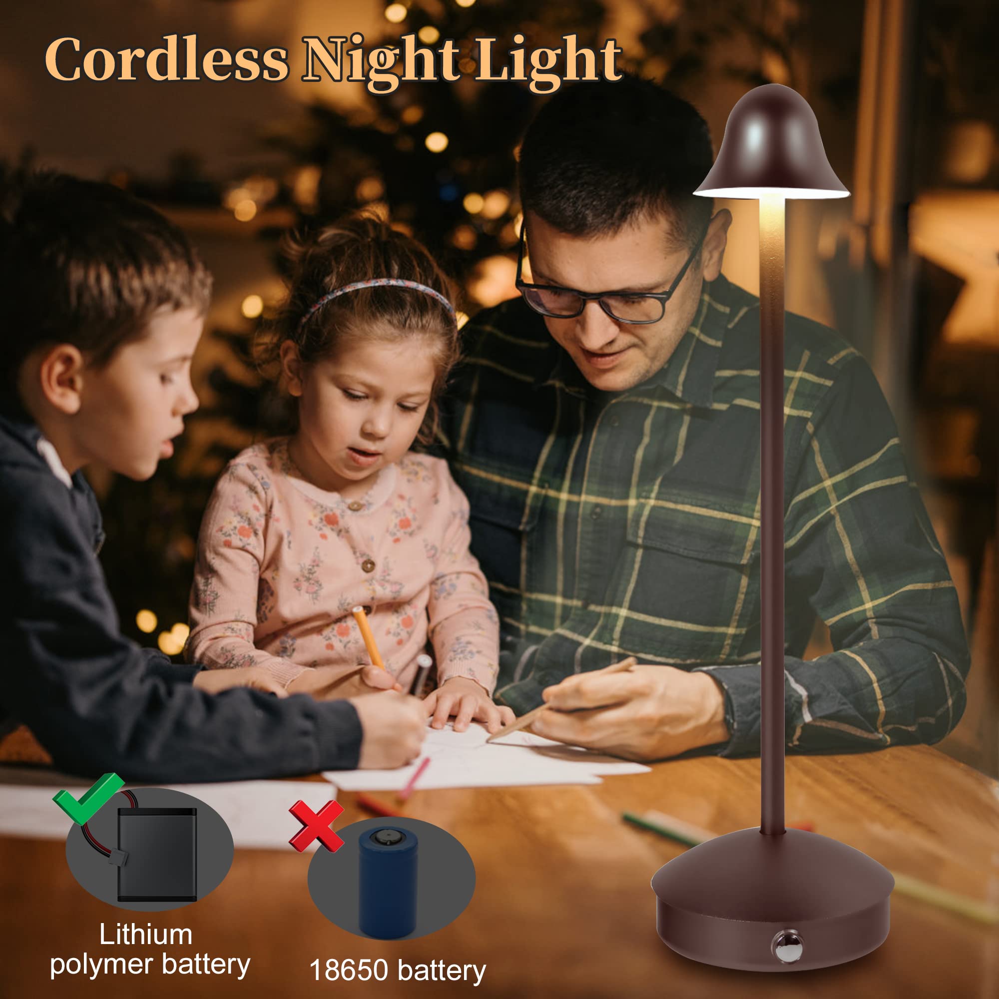 LIGHTJXDS Cordless Table Lamp, Rechargeable Led Table Light Wireless Desk Lamp, Night Light for Dinner/Coffee/Restaurant/Bedroom/Camp