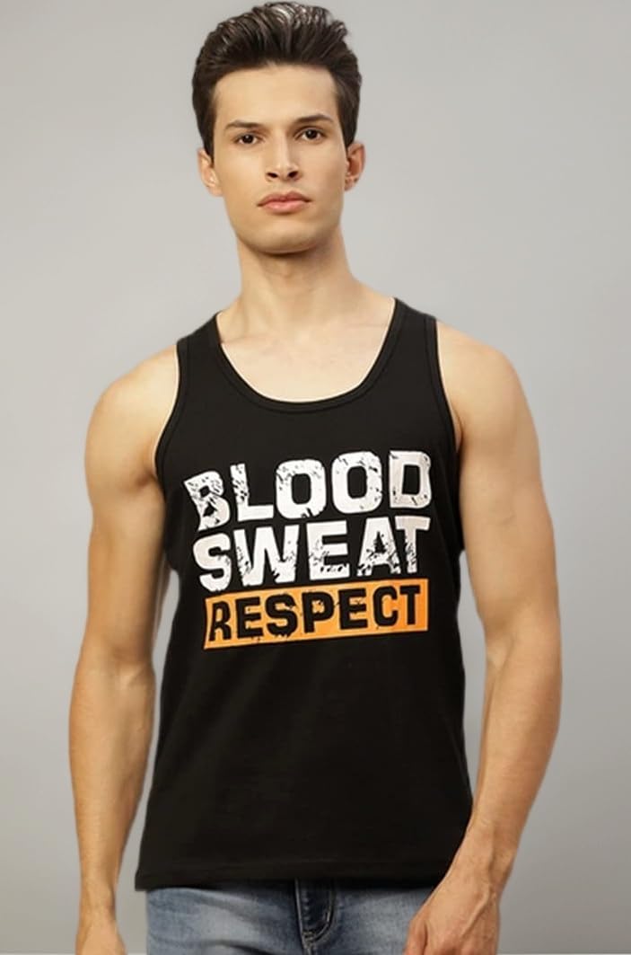 Veirdo® Pure Cotton Sleeveless Regular Fit Front Print Placement Scoop Neck Vest for Men & Boys