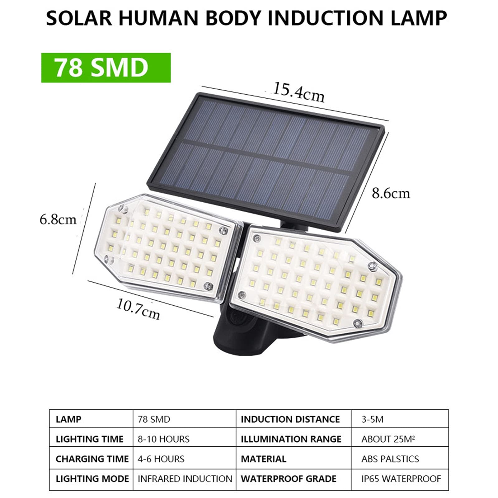 Lampy solarne z 2 głowicami, czujnik ruchu, obracane o 360°, do ogrodu, na taras, garaż, podwórko, wodoszczelność IP65, 78 diod LED