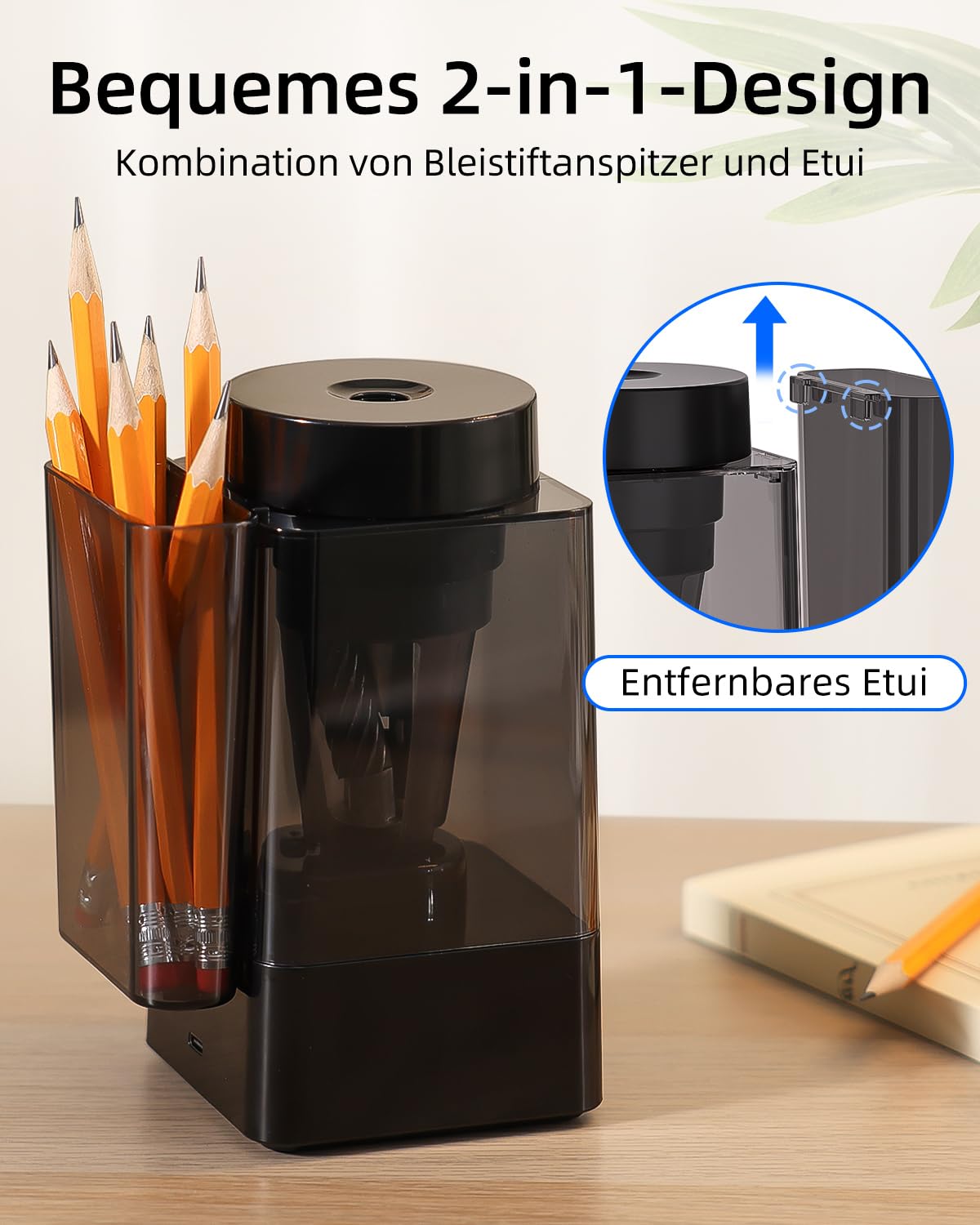ZMOL Vollautomatischer Elektrischer Anspitzer für dicke und dünne Stifte, Handsfree & Auto-Stopp, USB-C Wiederaufladbar, Spitzer Elektrisch mit Behälter, für Kinder, 6–12mm, Schule/Büro/Haus