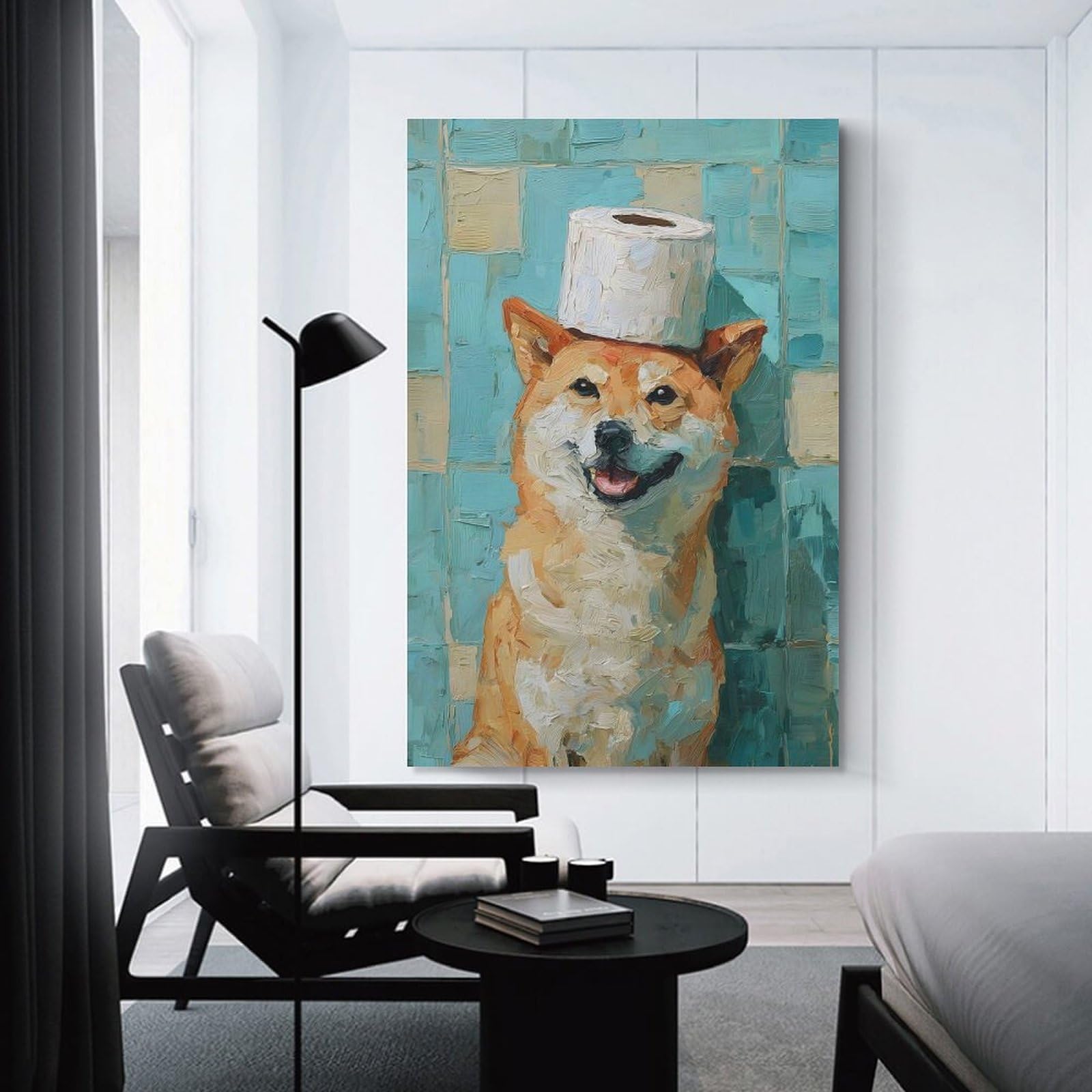 Junmoney Unframe-Style-13 Home Decor Wall Art Shiba Inu With Toilet Paper Hat, 20X30inch(50X75cm), For New Homes, Bedrooms Or Workspaces, Home Decor Gift With Stylish Appeal