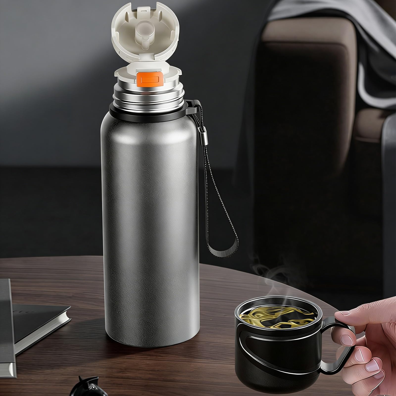 Borraccia termica calda e fredda con display a LED della temperatura: le bottiglie d'acqua in acciaio inossidabile includono filtro da tè e coperchio per caffè e tè