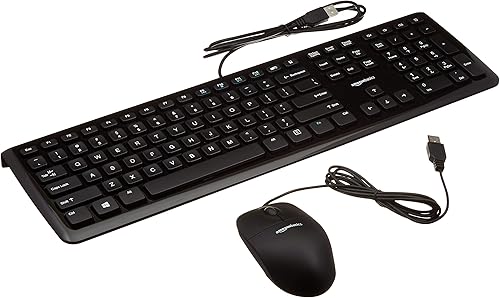 Tienda Basics Paquete de teclado de computadora con cable USB (QWERTY) y mouse, negro