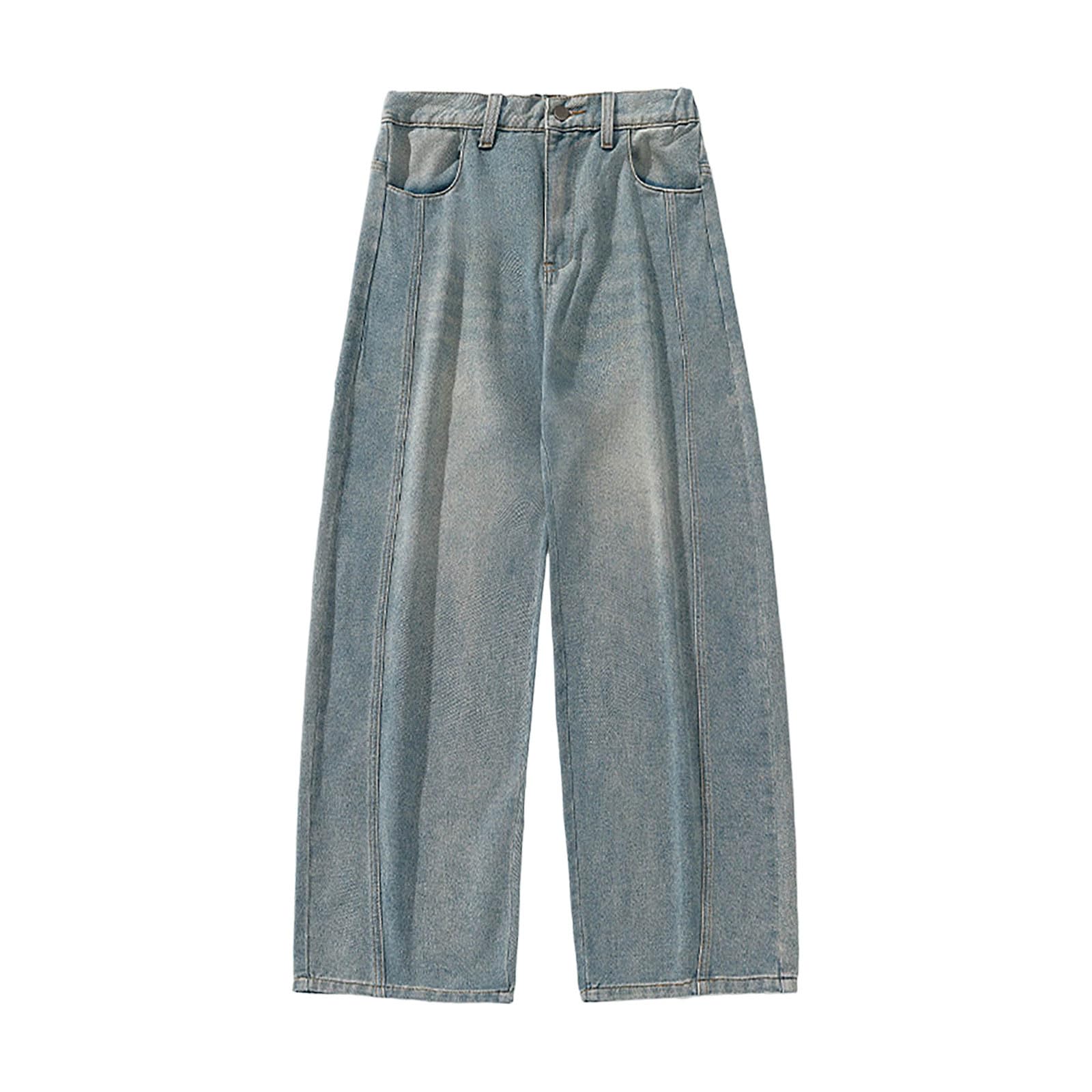 Vaqueros Elasticos Hombre-Pantalones Vaqueros Casuales para Hombre, Pantalones Vaqueros Lavados Viejos, diseño de Empalme Dividido, Pantalones Holgados Retro