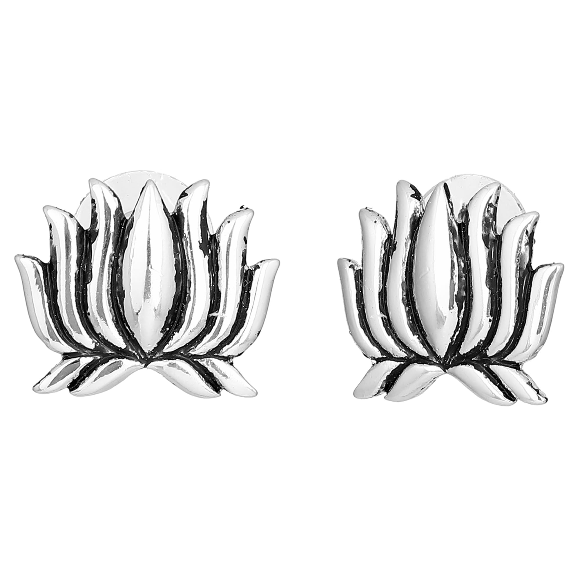 Lotus Stud Earrings Oxidized Silver Plated