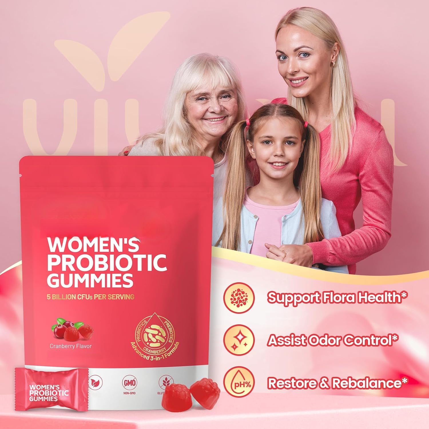 Gummies probiotiques, saveur de canneberge