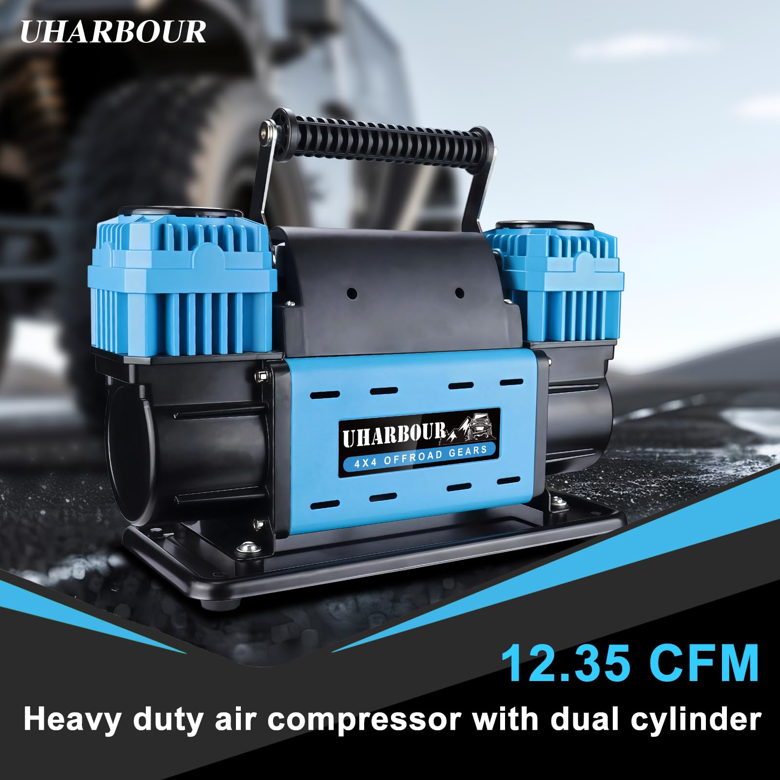 Uharbour Compresor de aire todoterreno de 12 V con manómetro digital, compresor de aire todoterreno de 12 voltios, resistente, viene con bolsa de transporte