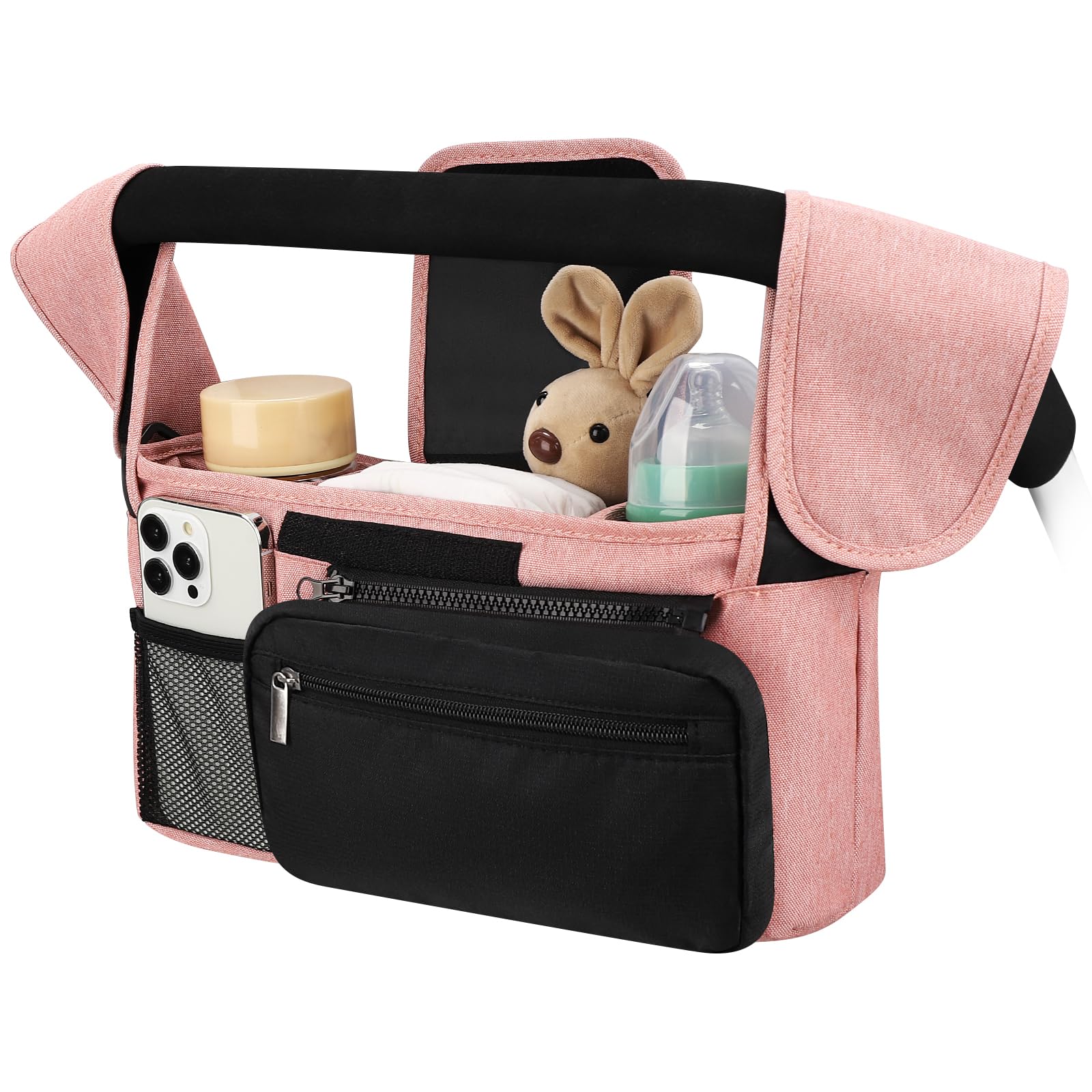Accmor Universal Stroller Organizer with Insulated Cup Holder Detachable Phone Bag and Shoulder Strap,Stroller Bag Caddy Organizer Fits for Uppababy,