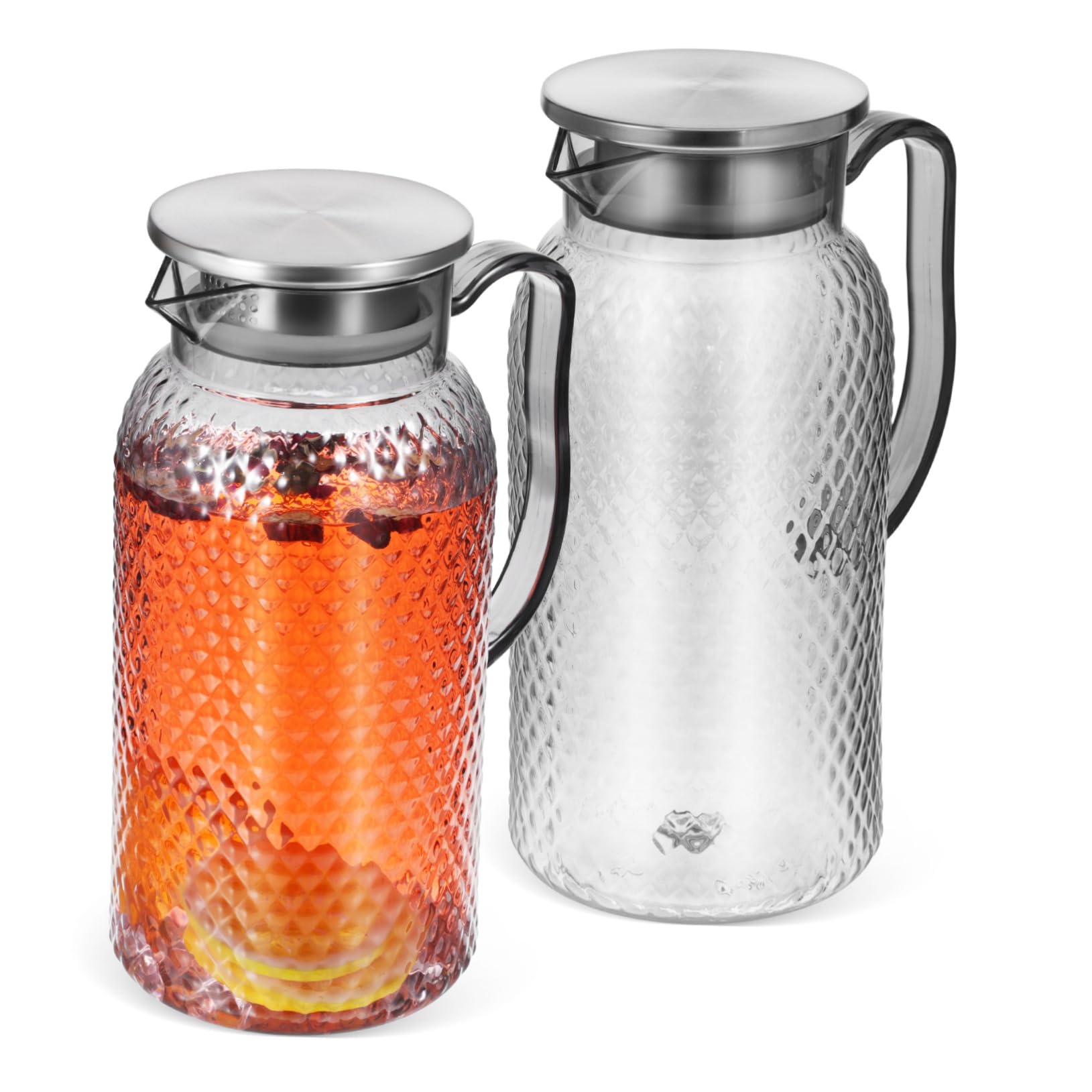 Cabilock Confezione Da 2 Caraffe Per Succhi in Acrilico - Brocca Di Capacità Con Coperchio Per Acqua Per Frigorifero Design Elegante Per Casa E Feste